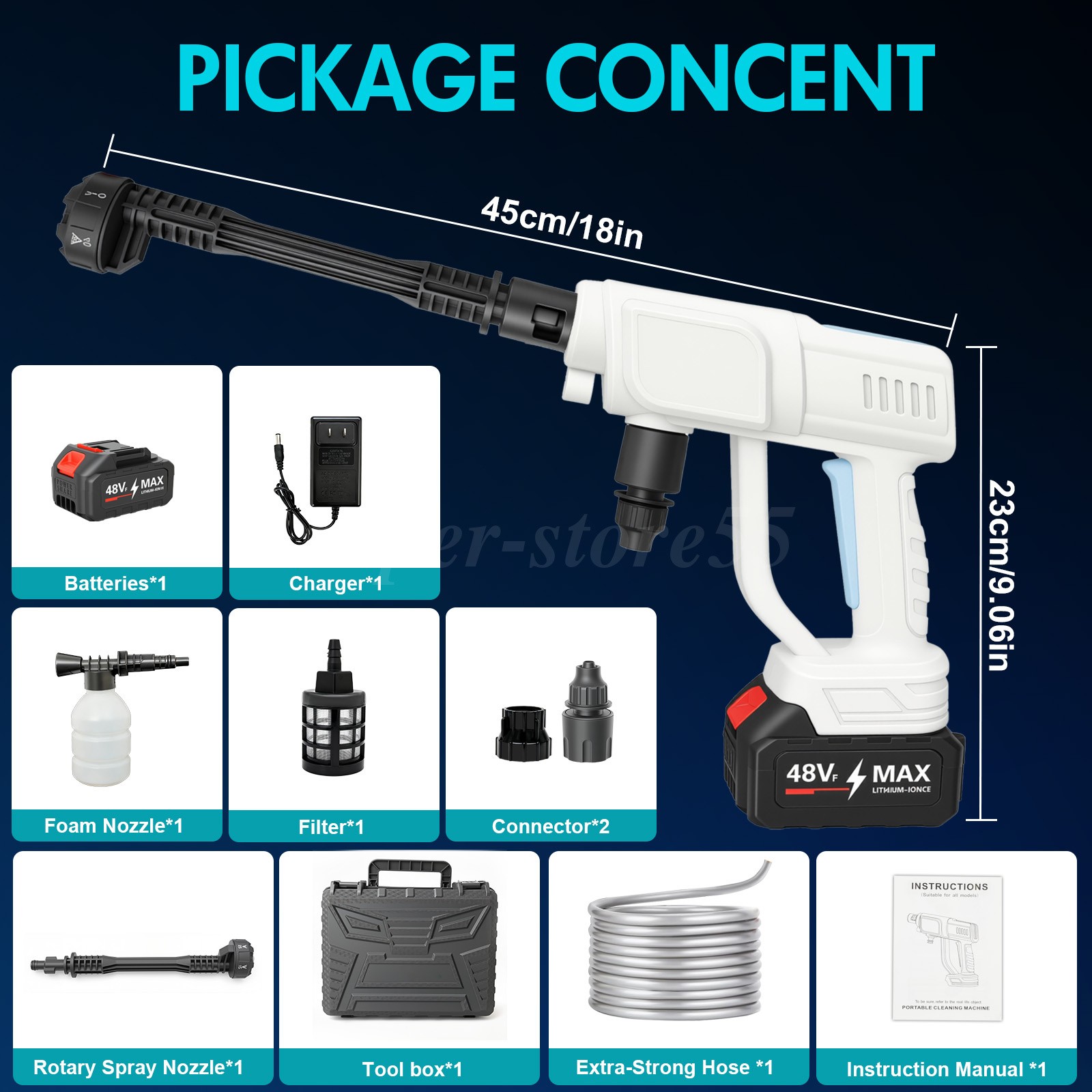 Cordless Electric High Pressure Water Spray Car Gun 970PSI Portable Washer Clean