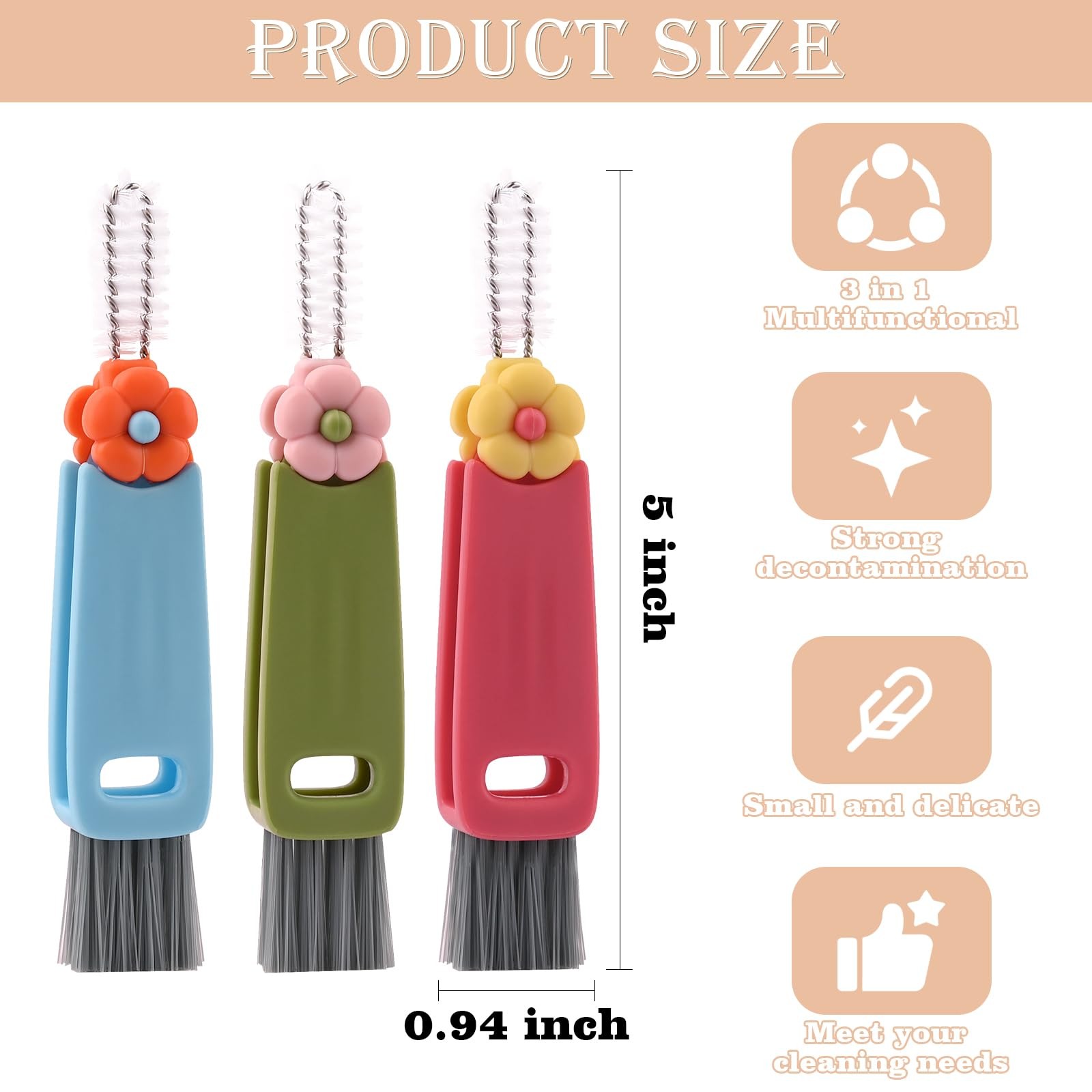 3 in 1 Cup Lid Cleaning Brush, Multifunctional Crevice Red Blue Green