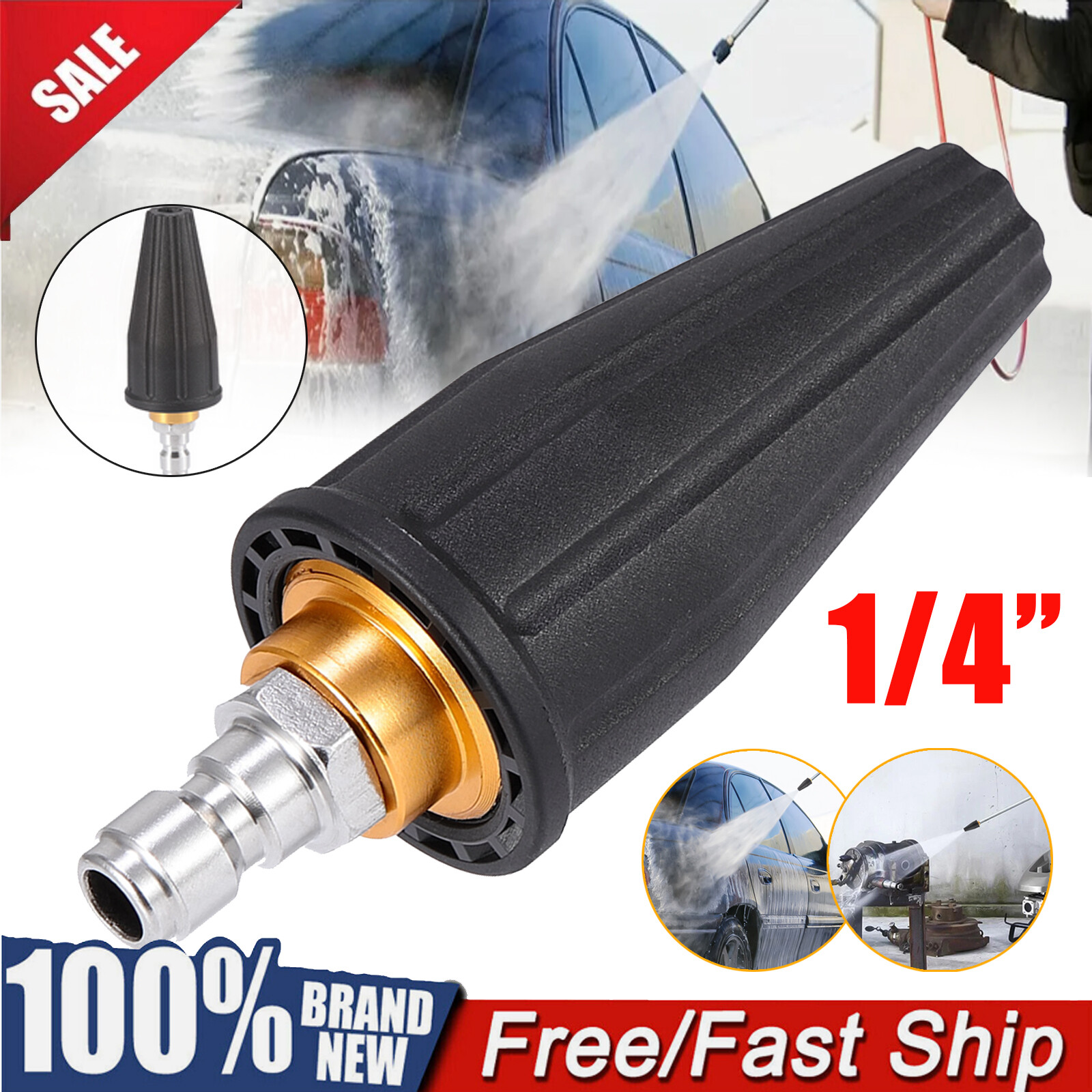 1/4″ High Pressure Washer Rotating Turbo Nozzle Spray Tip 4.0 GPM 4000PSI Quick