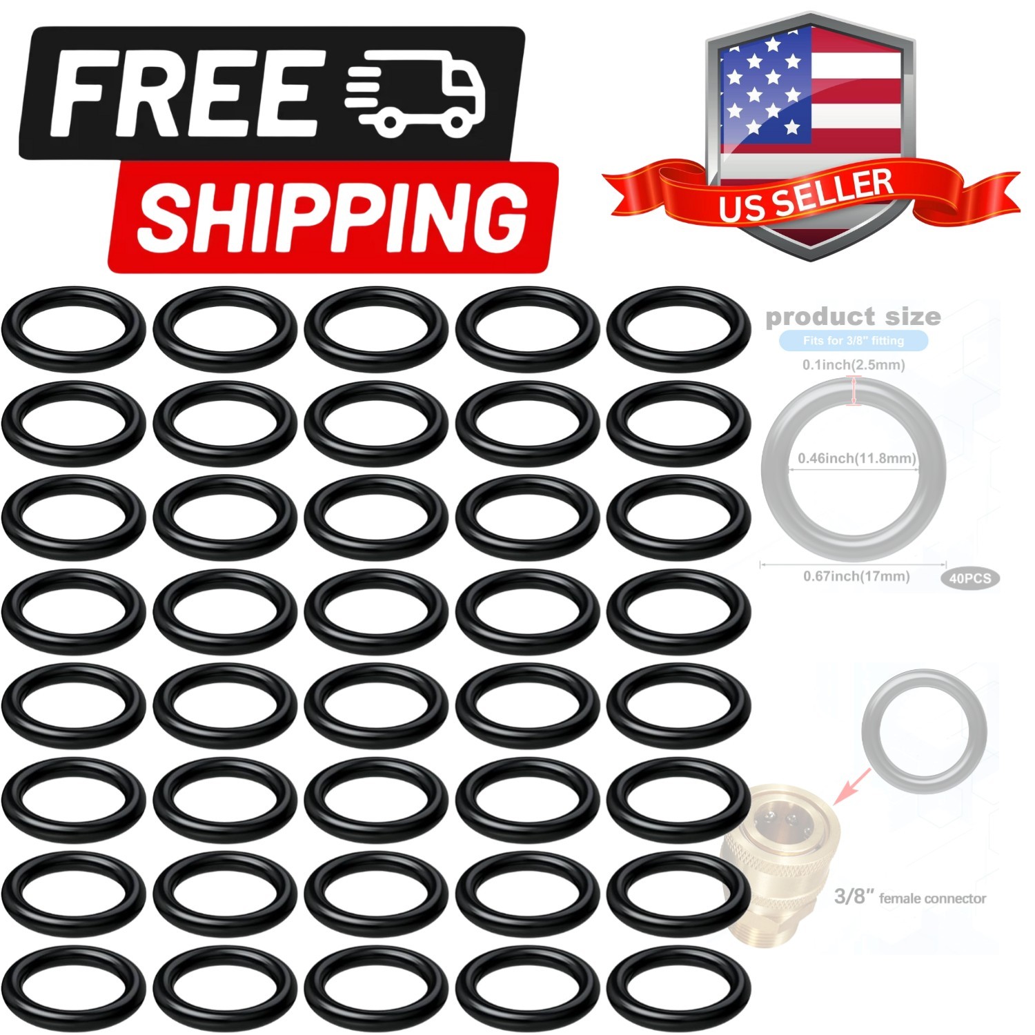 40 Pack O-Rings Power Pressure Washer Replacement for 3/8″ Quick Connect Coup…