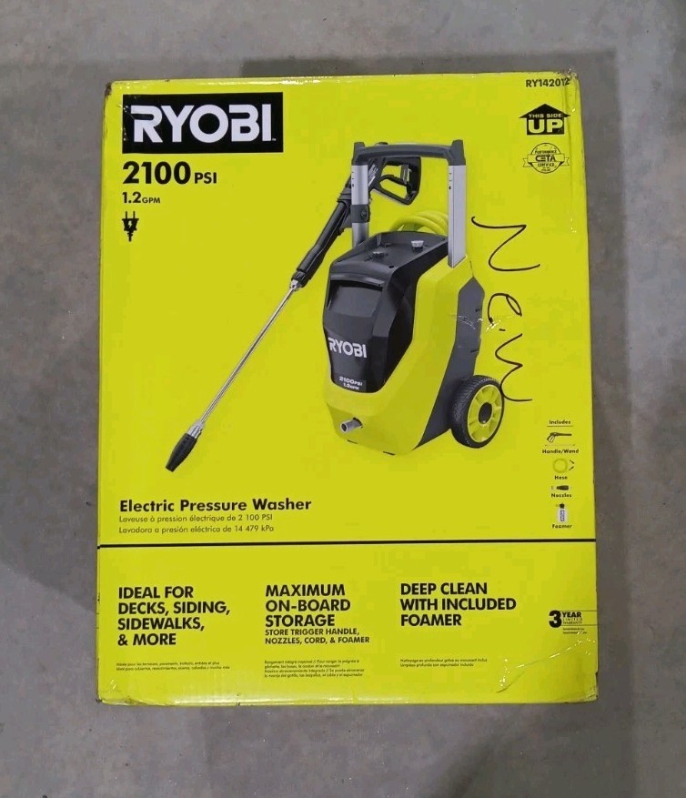 NEW RYOBI 2100 PSI 1.2 GPM Electric Cold Water Pressure Washer Model# RY142012