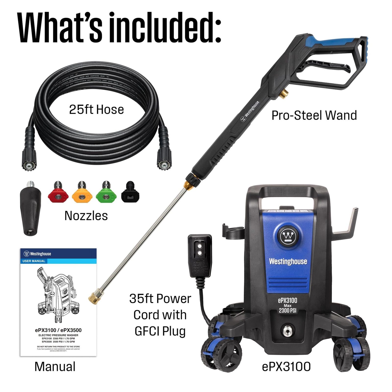 Westinghouse ePX3100 Electric Pressure Washer, 2300 Max PSI 1.76 Max GPM with An