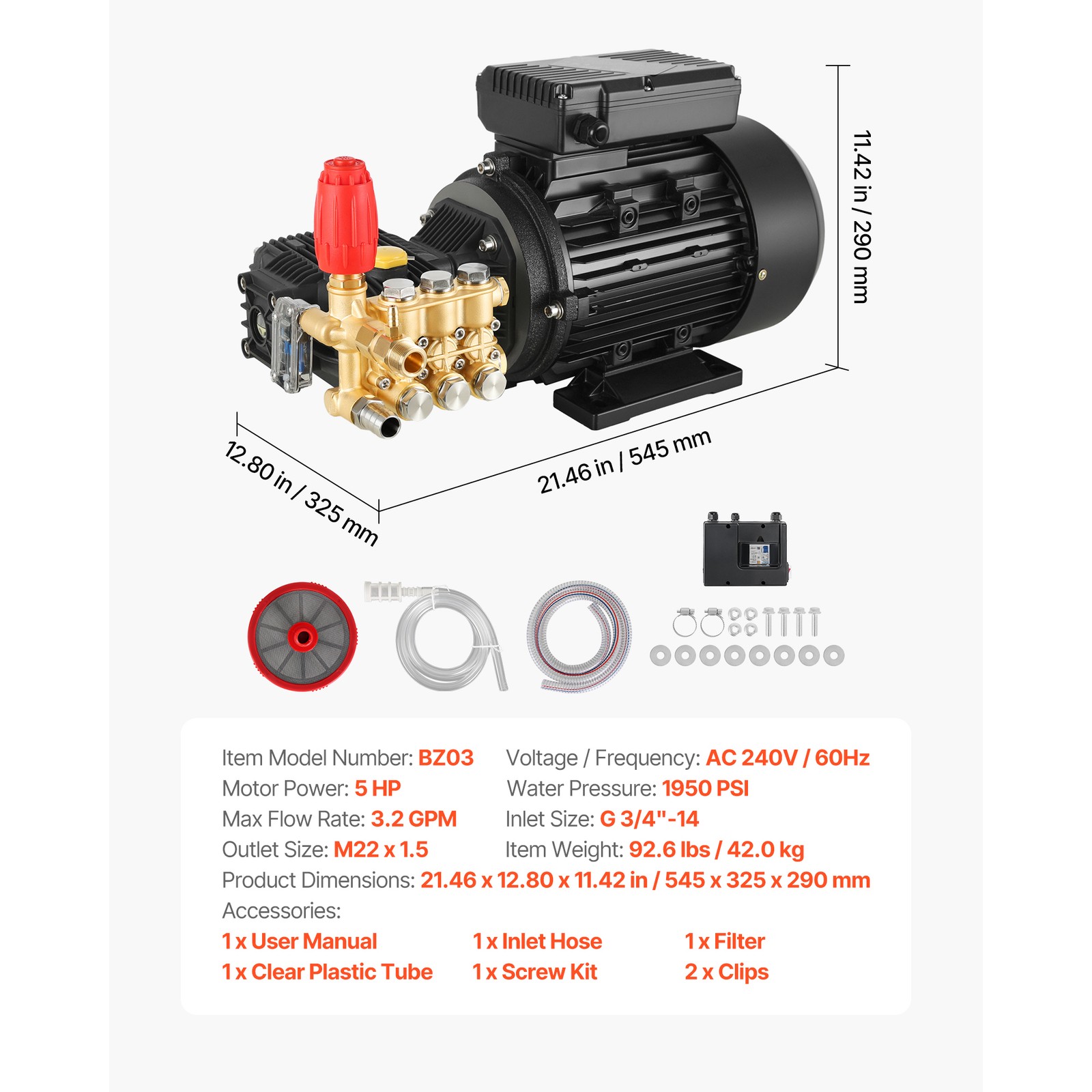 Uimoso Electric Pressure Washer Pump Kit with 5HP Motor for Efficient Cleaning