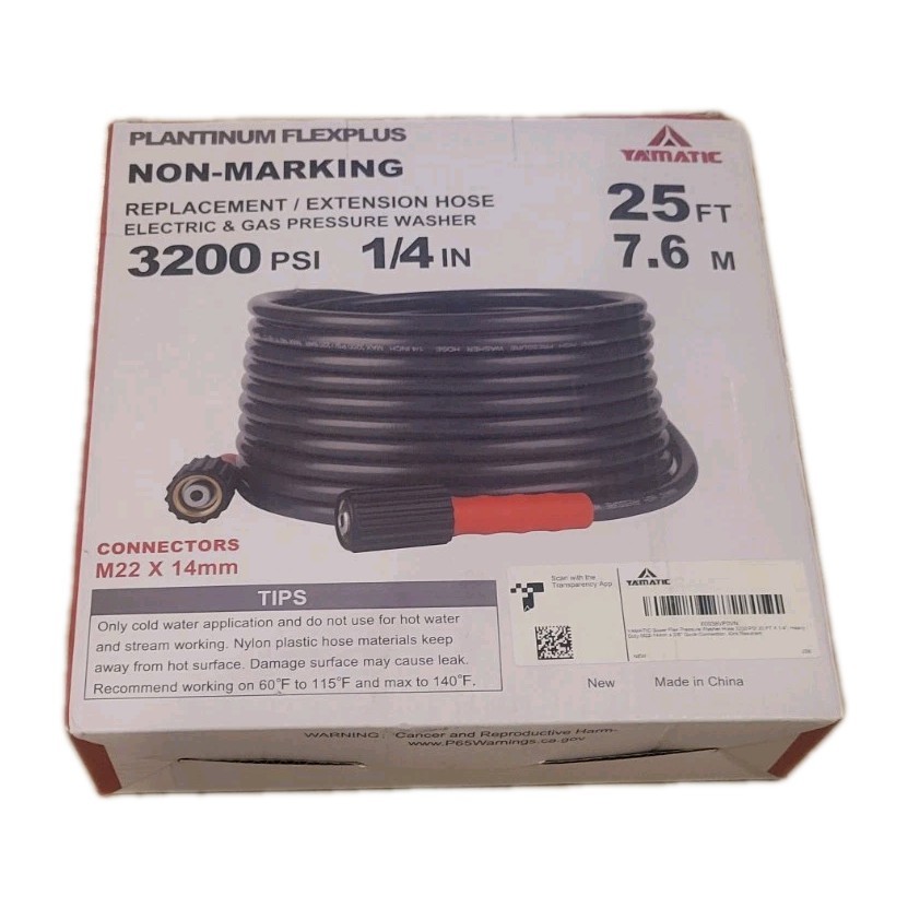 YAMATIC Pressure Washer Hose 25 FT Power Washer Hose 1/4″ Kink Free M22 14mm