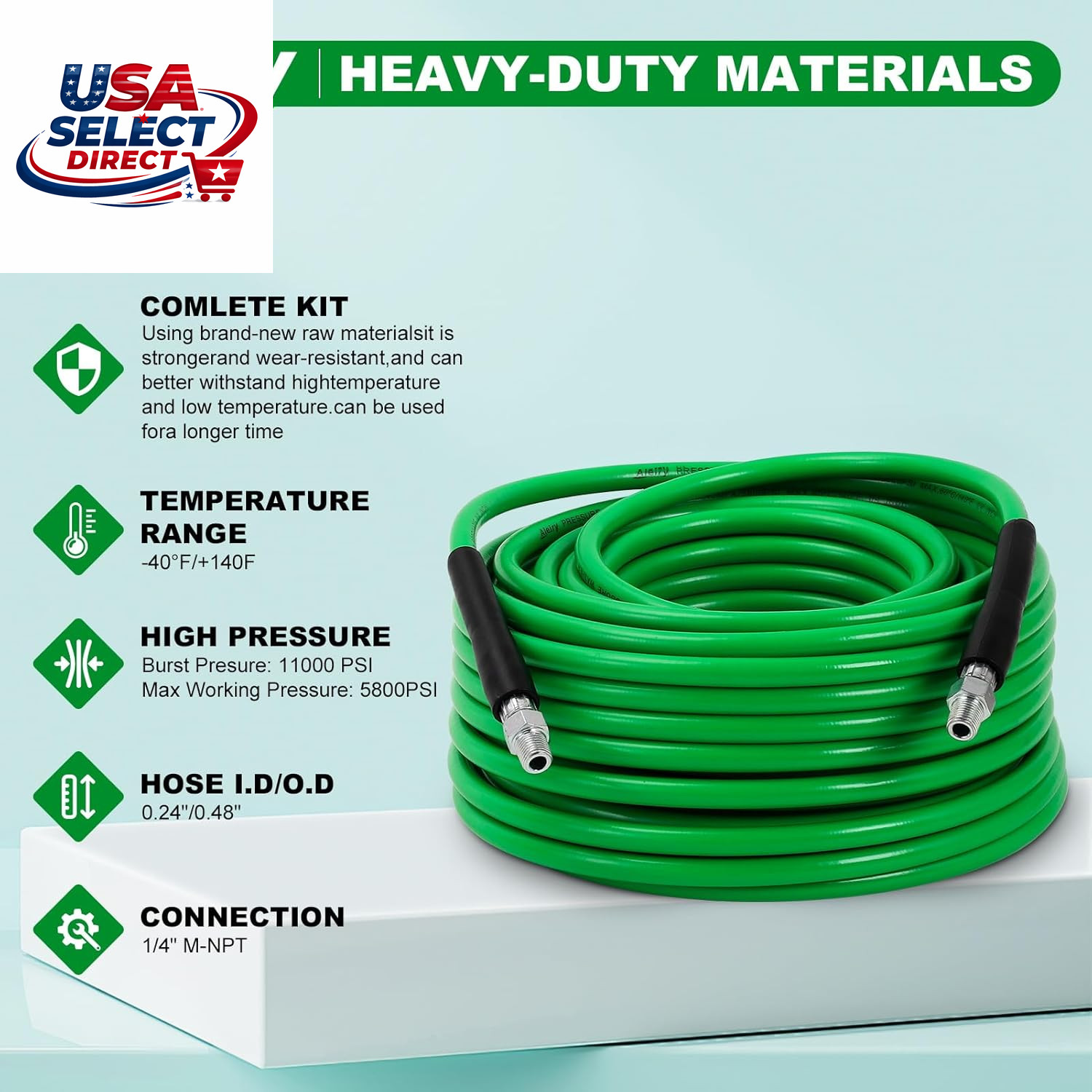 Sewer Jetter Kit for Pressure Washer 50FT High-Pressure Nozzles 5800 PSI