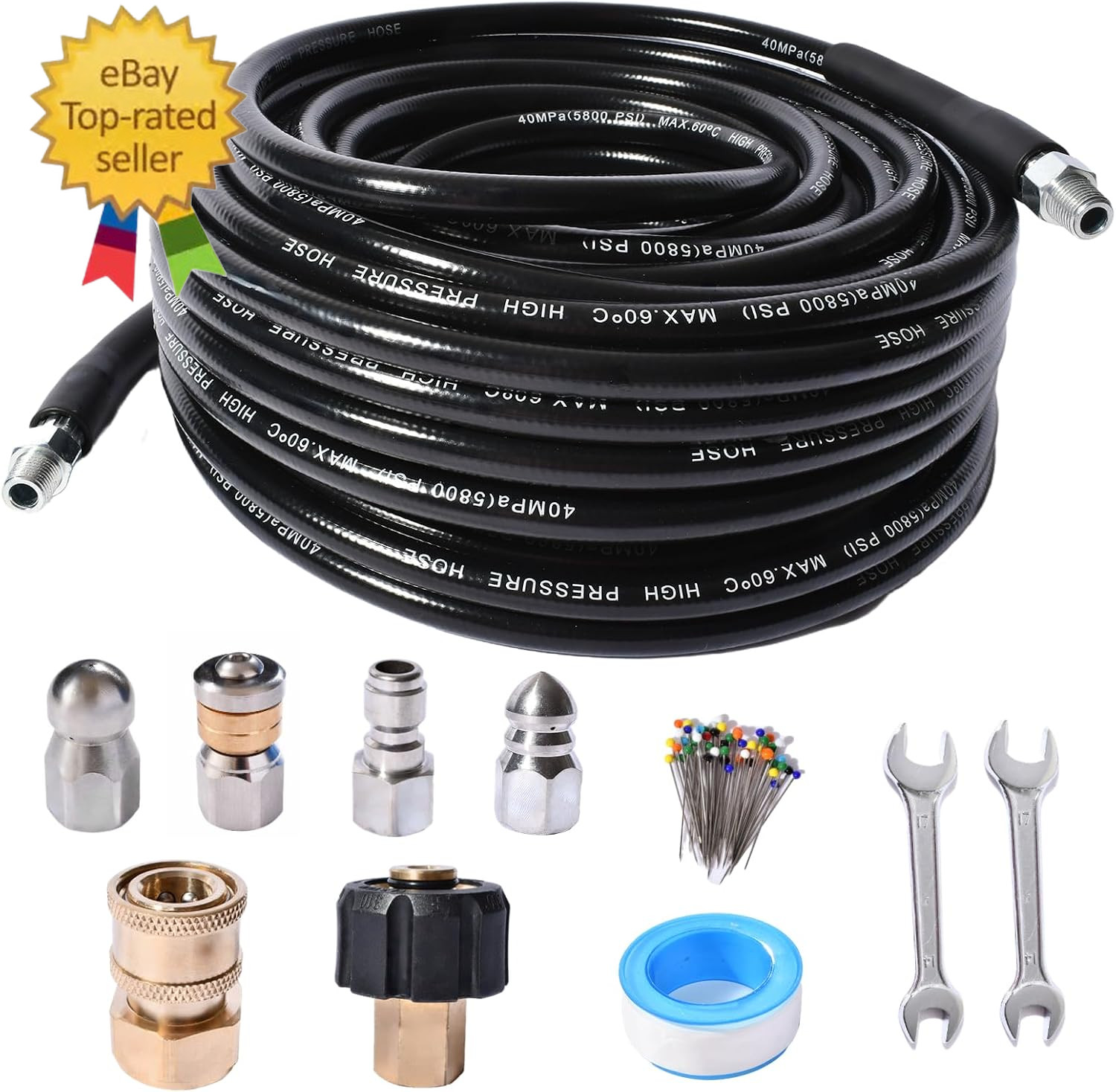 Sewer Jetter Kit for Pressure Washer 5800 PSI Drain Cleaner Hose 1/4 Female Npt,