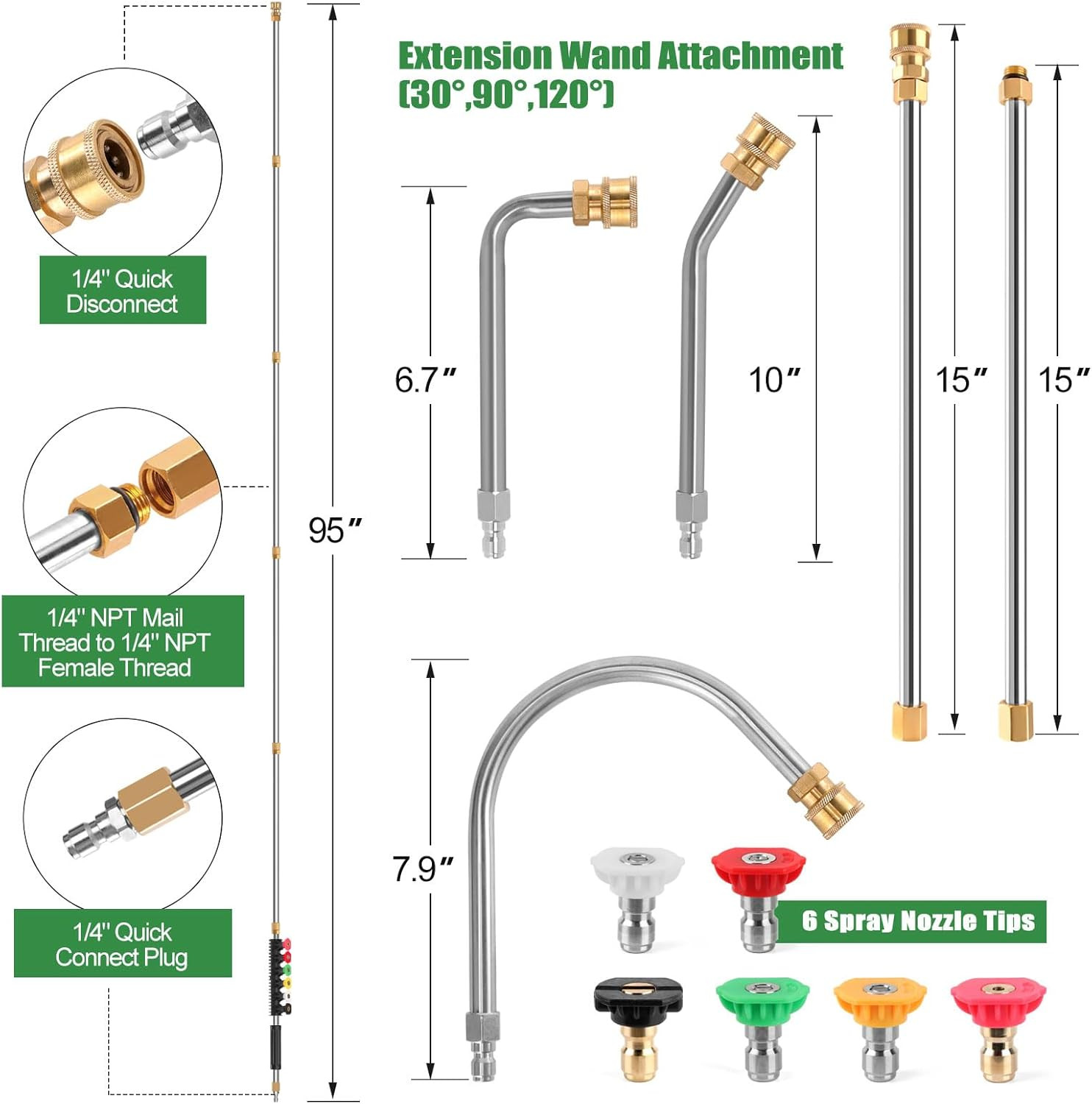 Gutter Cleaning Tools From the Ground, 9 Pack 8 FT Pressure Washer Extension Wan