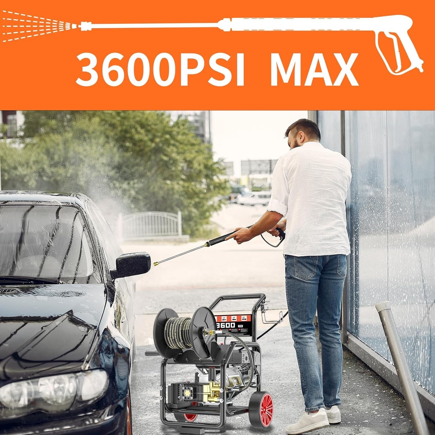 POHIR Gas Pressure Washer w/ Electric Start 50FT Hose 3600 PSI 3.3 GPM 5 Nozzles