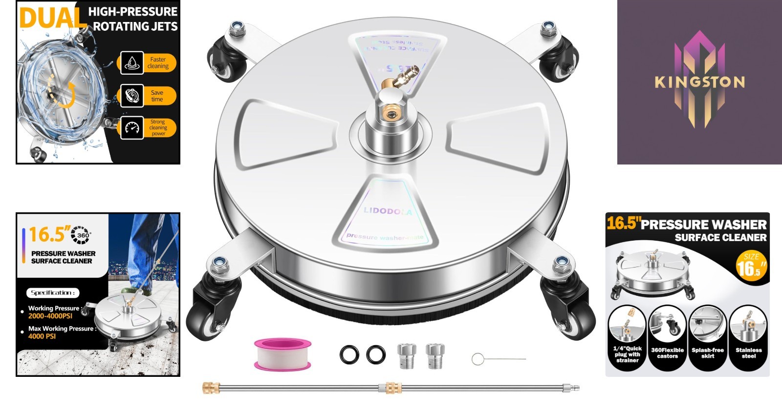 High-Performance Surface Cleaner with 4 Wheels for Effortless Cleaning Solutions