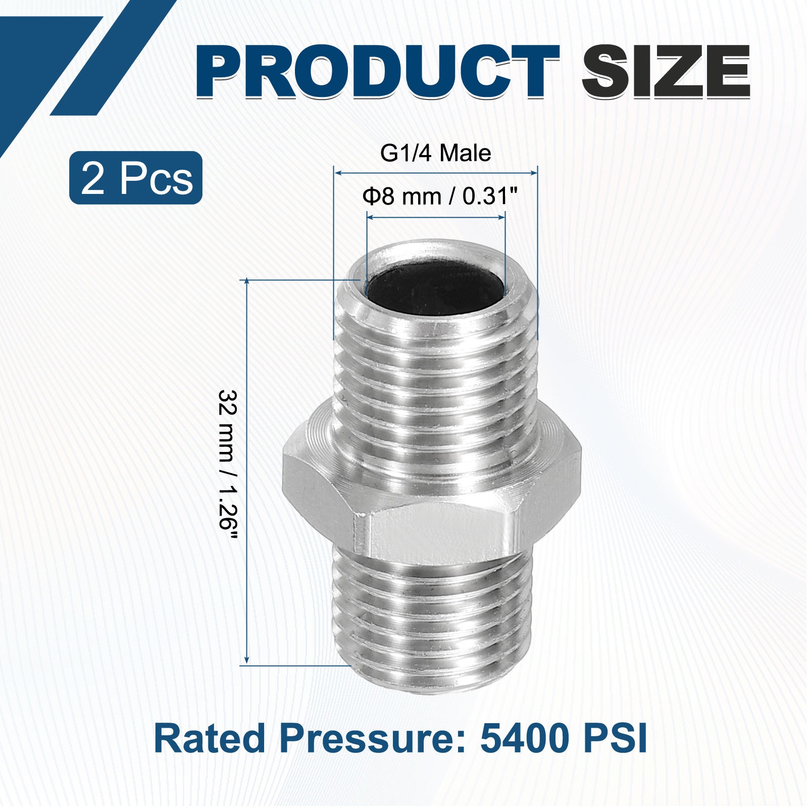 2pcs Pressure Washer Connector G1/4 Male to G1/4 Female 5400PSI Stainless Steel