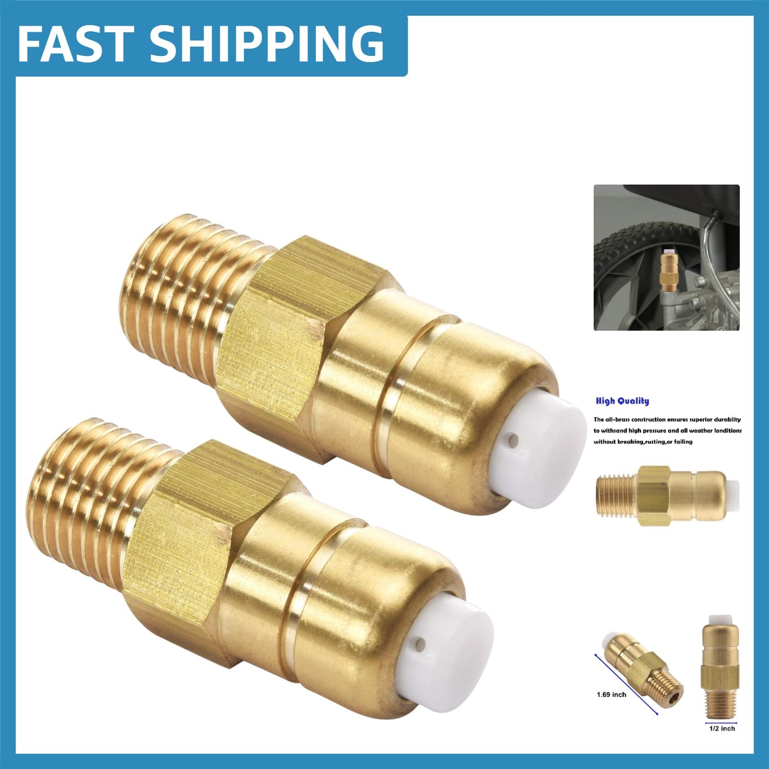 High-Quality Thermal Relief Valve Set for Pressure Washers, 1/4 Inch NPT, 2 Pack