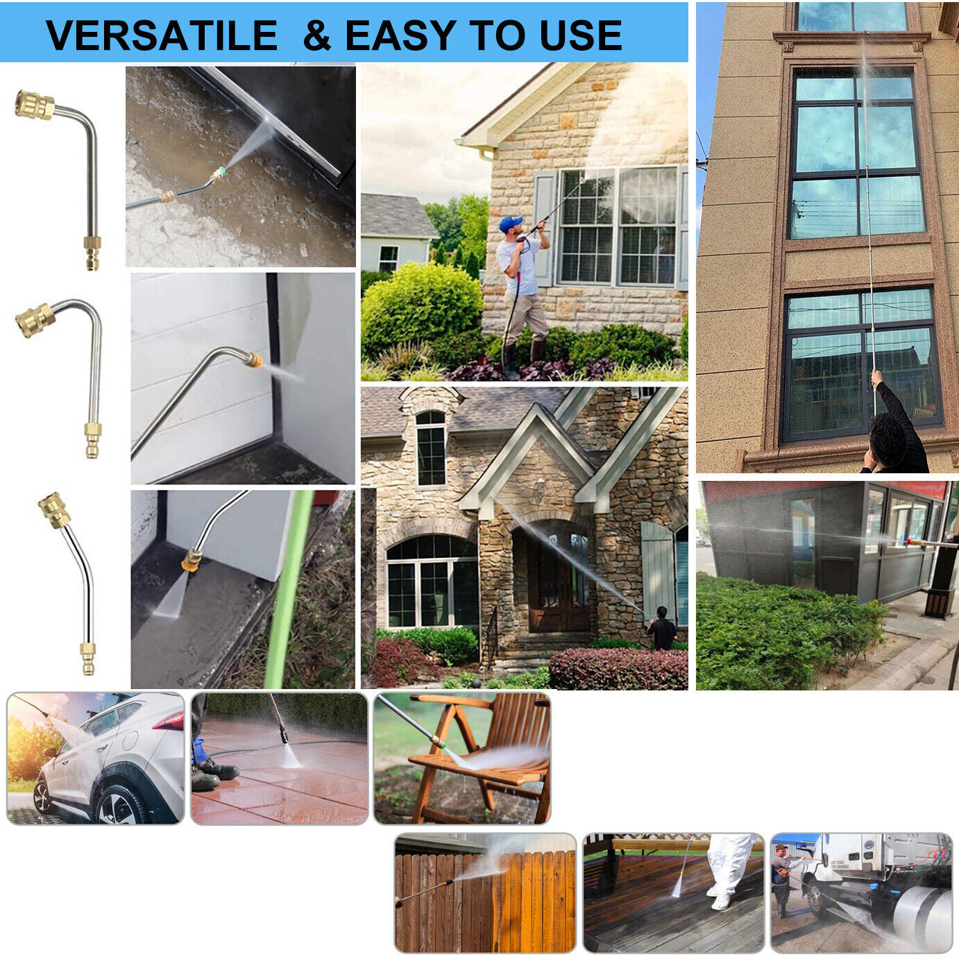4000PSI High Pressure Washer Extension Wand Replace Lance Gutter Cleaner Nozzle