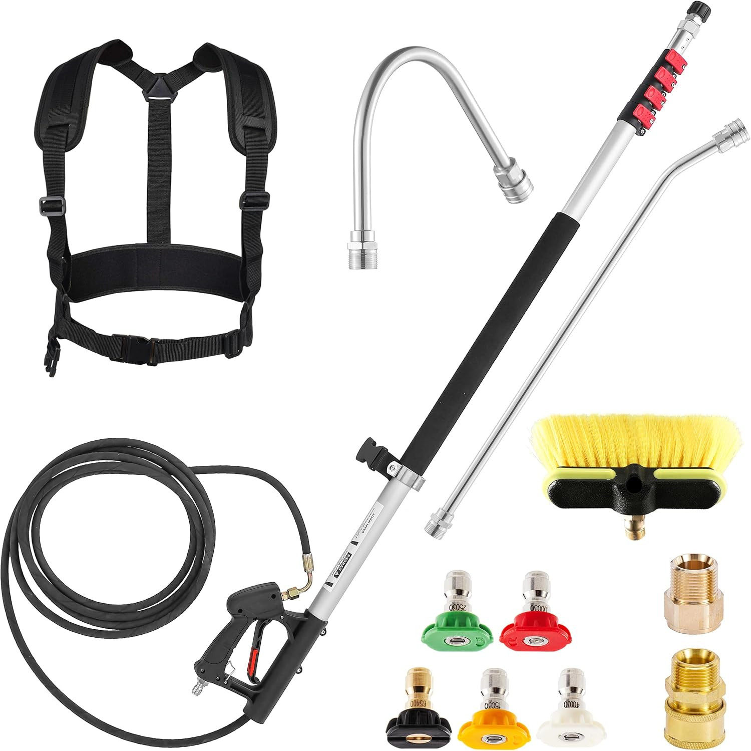 20 FT Telescoping Pressure Washer Wand with Gutter Cleaner, Brush Head, 5 Nozzle
