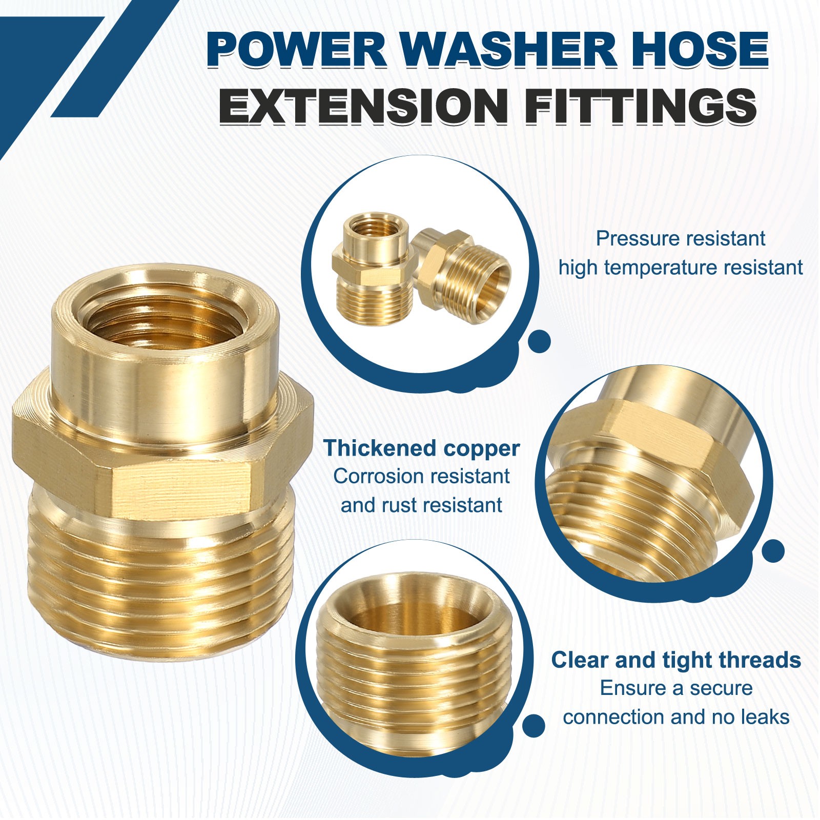 2pcs Pressure Washer Connector M22 Male to G3/8 Female Spigot 4800PSI Brass