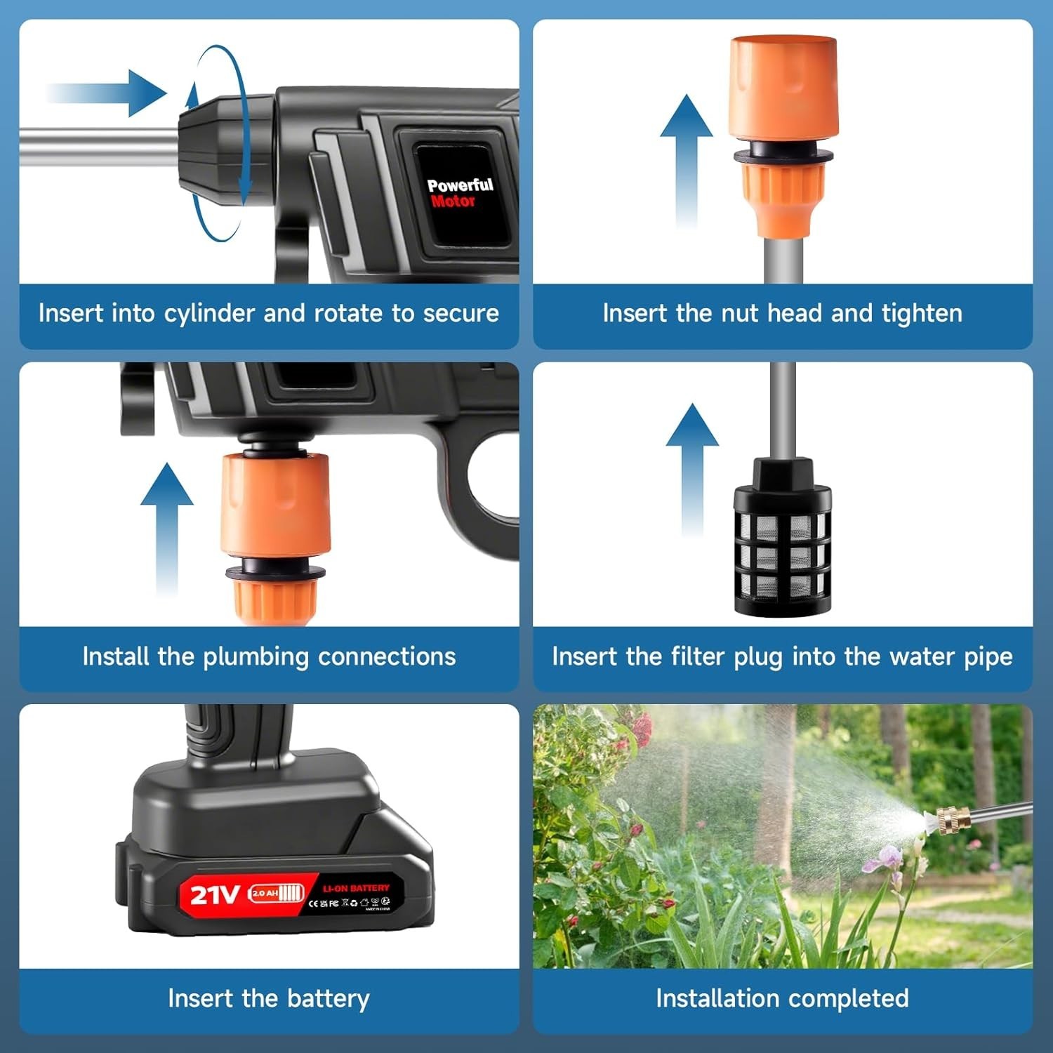 Cordless Electric High Pressure Water Spray Car Gun 850PSI Portable Washer Clean