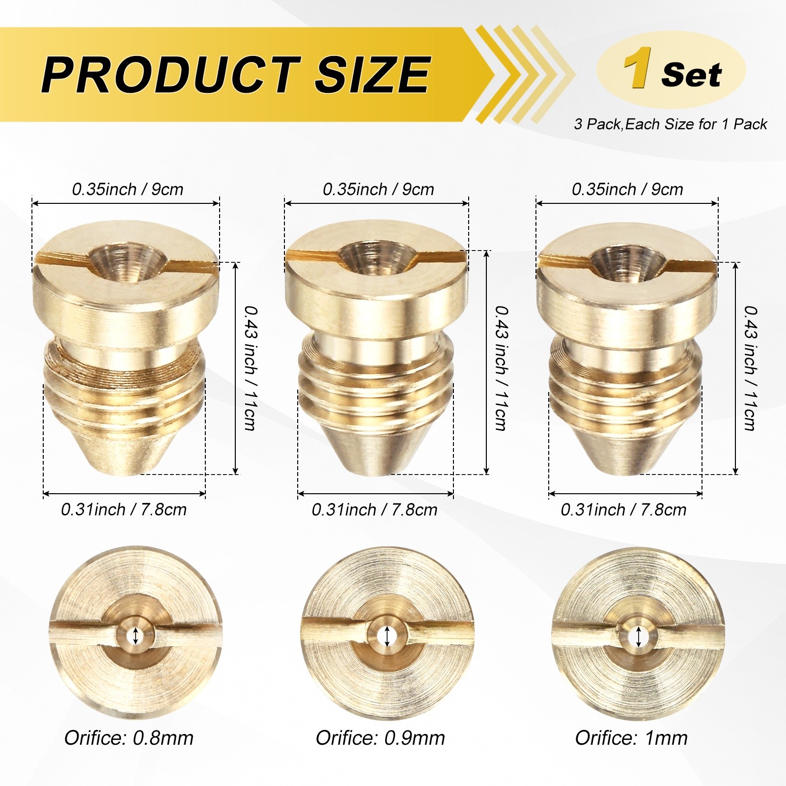 3-Pack 0.8/0.9/1.0 mm Brass Foam Cannon Orifice Nozzle Tips for Car Wash