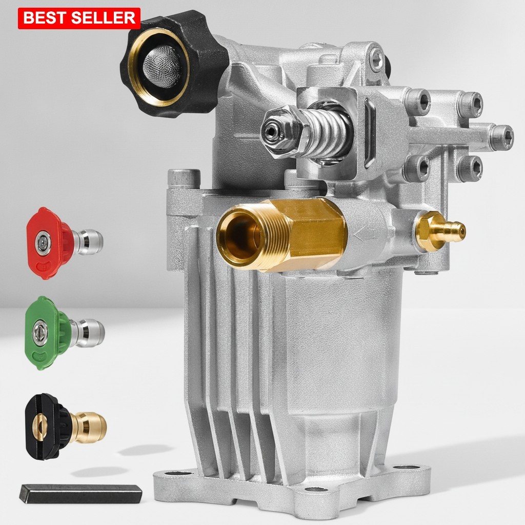Pressure Washer Pump 3/4 Inch Shaft 3300 PSI 2.5 GPM Aluminum Brass Gray