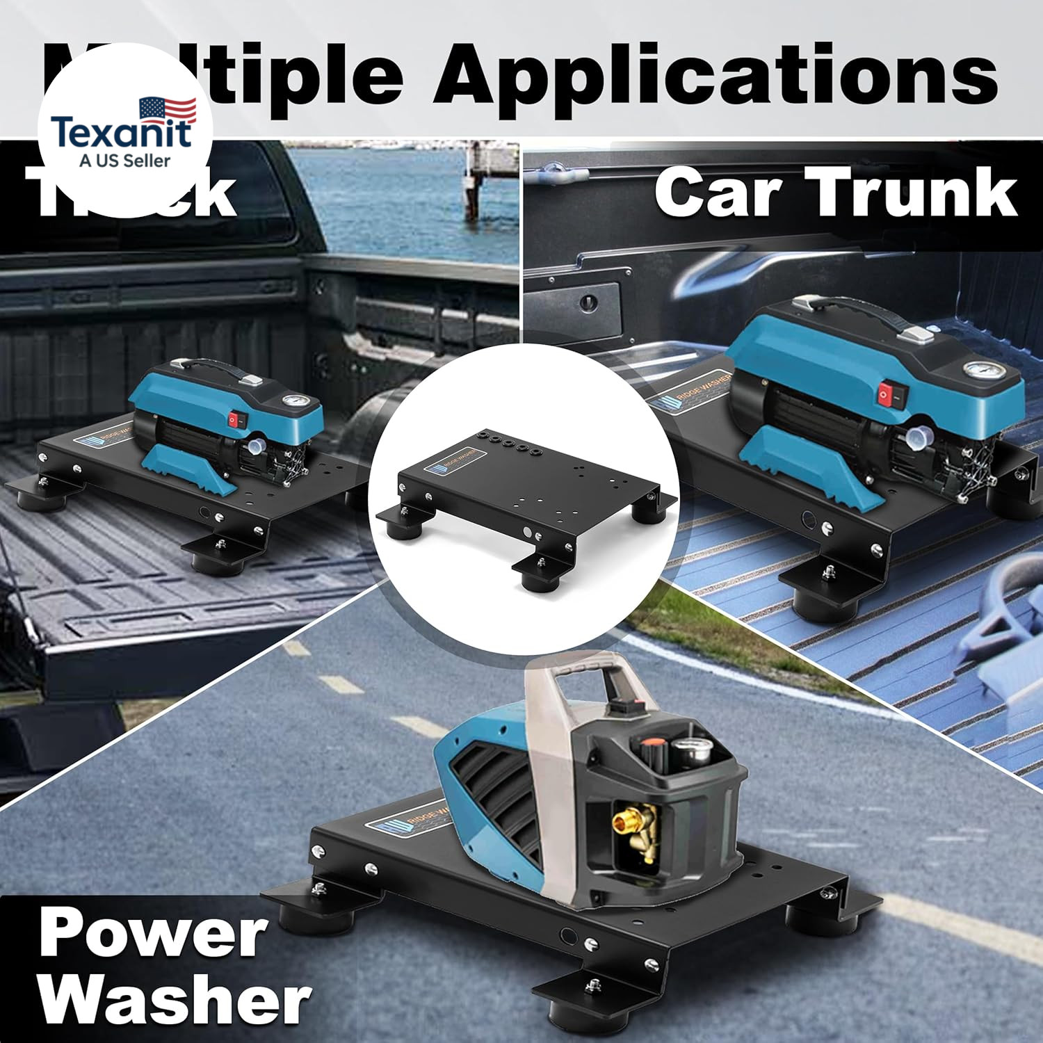 Pressure Washer Skid Plate Frame, Painted Steel with Detachable Fixed Rubber Fee