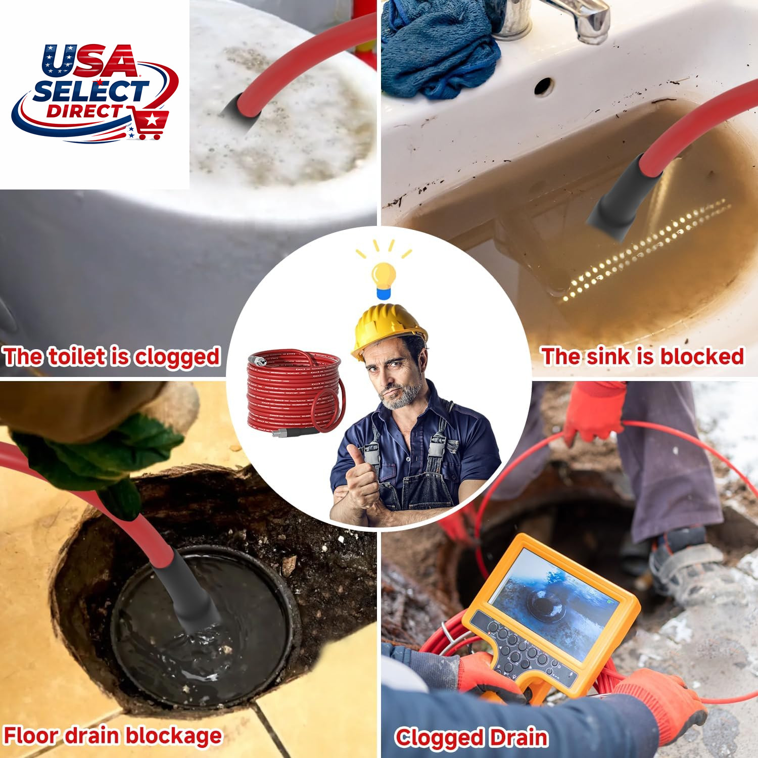 Sewer Jetter Kit for Pressure Washer 100Ft 5800PSI with Nozzles