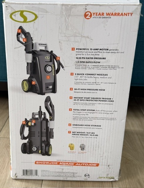 Sun Joe SPX1000 Electric Pressure Washer 1600 PSI 13A – Tested – Works