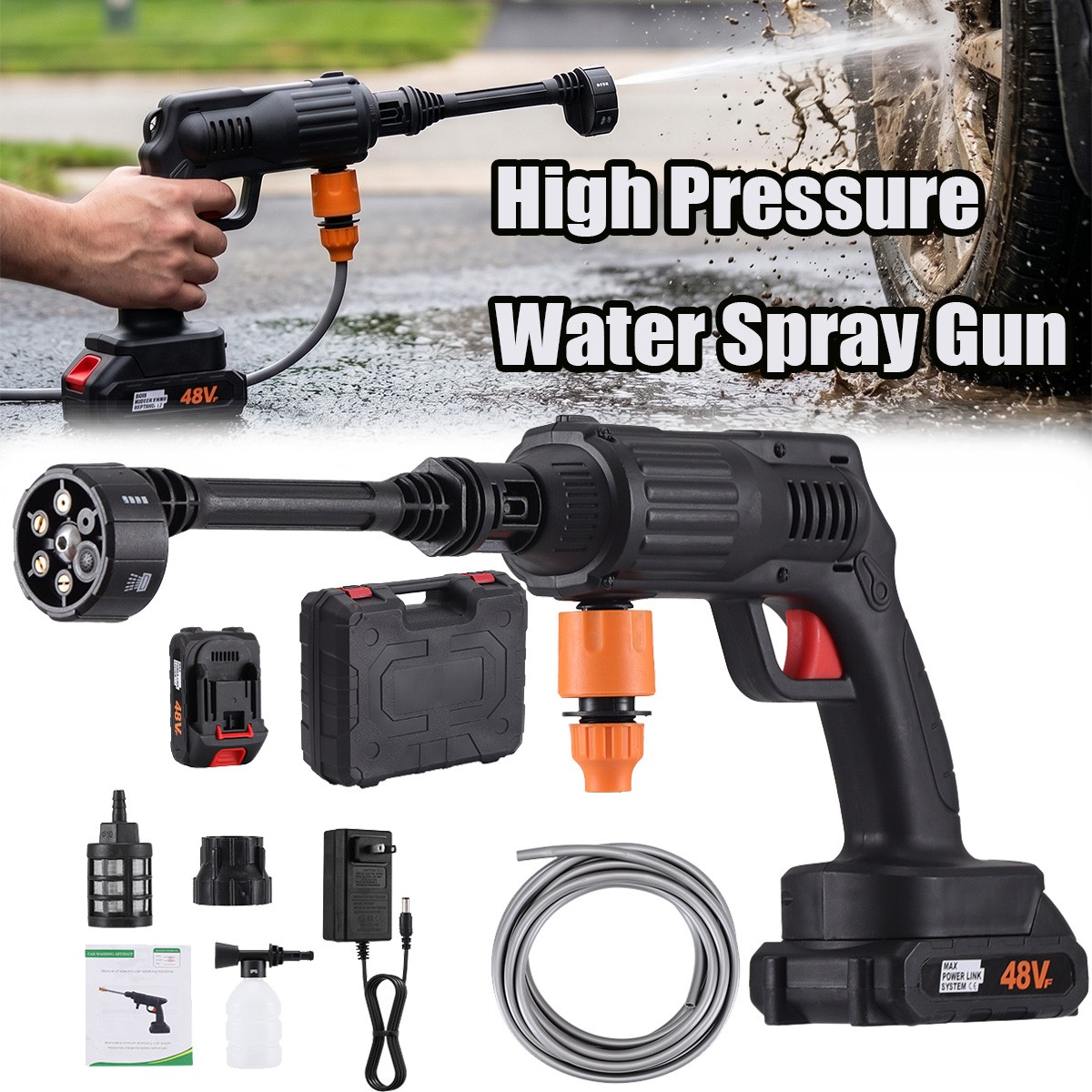 6-in-1 Cordless Electric High Pressure Washer Spray Gun Car Wash Patio Cleaning