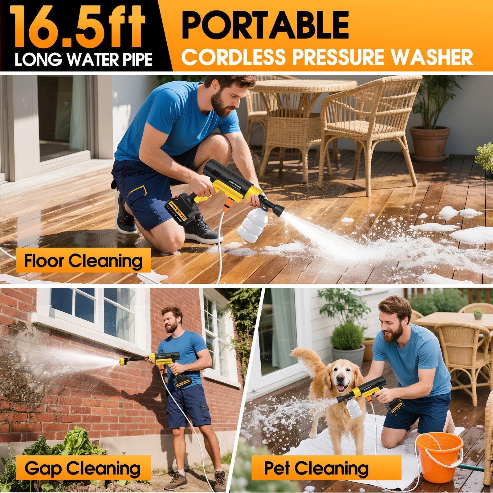 Cordless Portable High Pressure Water Spray Gun Car Washer Cleaner Tool 21V