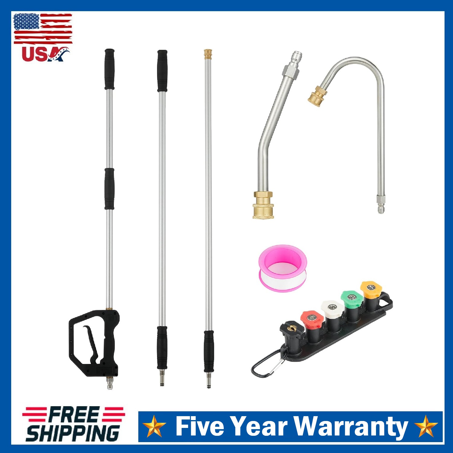 12FT Adjustable Pressure Washer Extension Wand Set , Telescopic Aluminum Lance