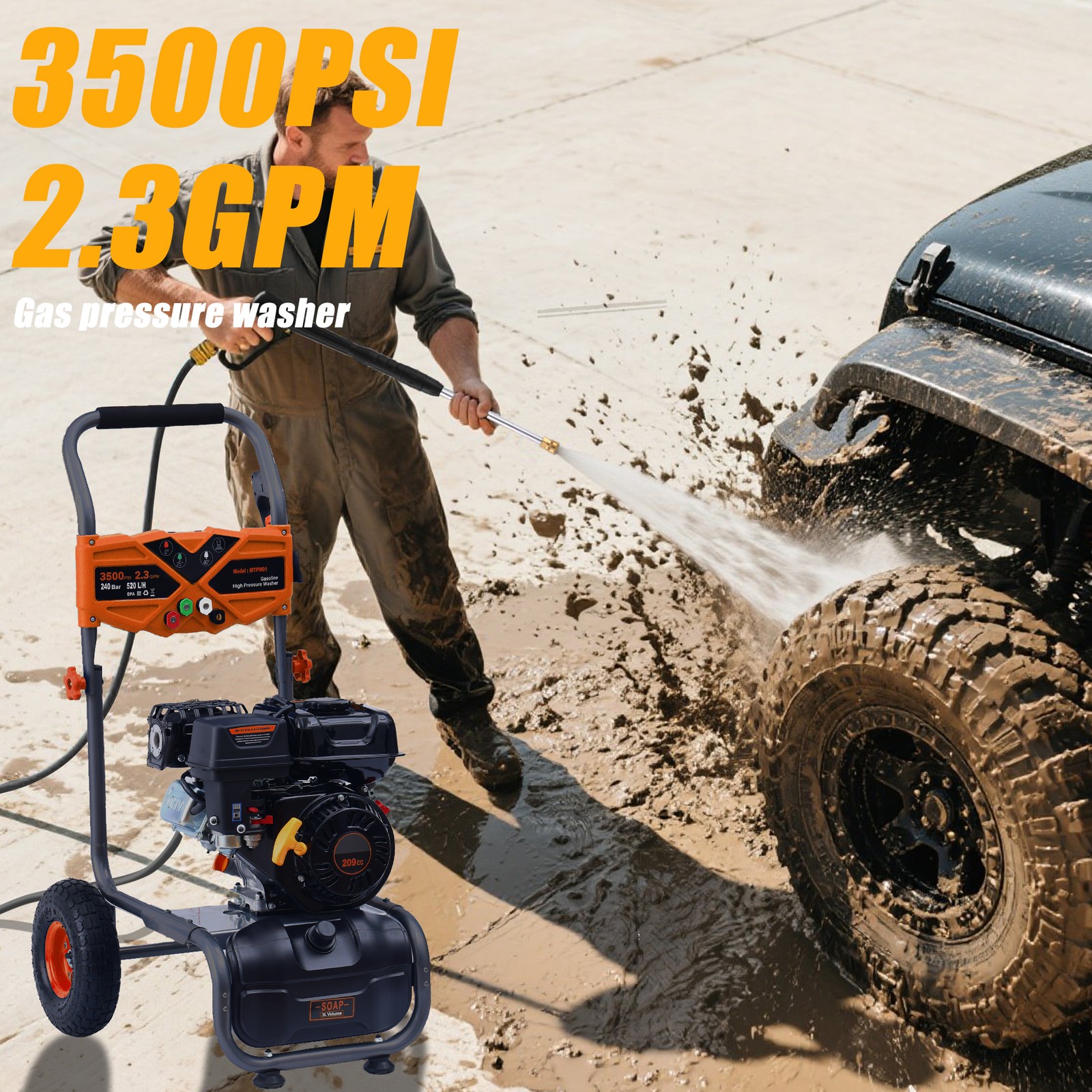 Gas High Pressure Washer Gas Powered Washer 3500 PSI 2.3 GPM 209cc 4 Nozzles