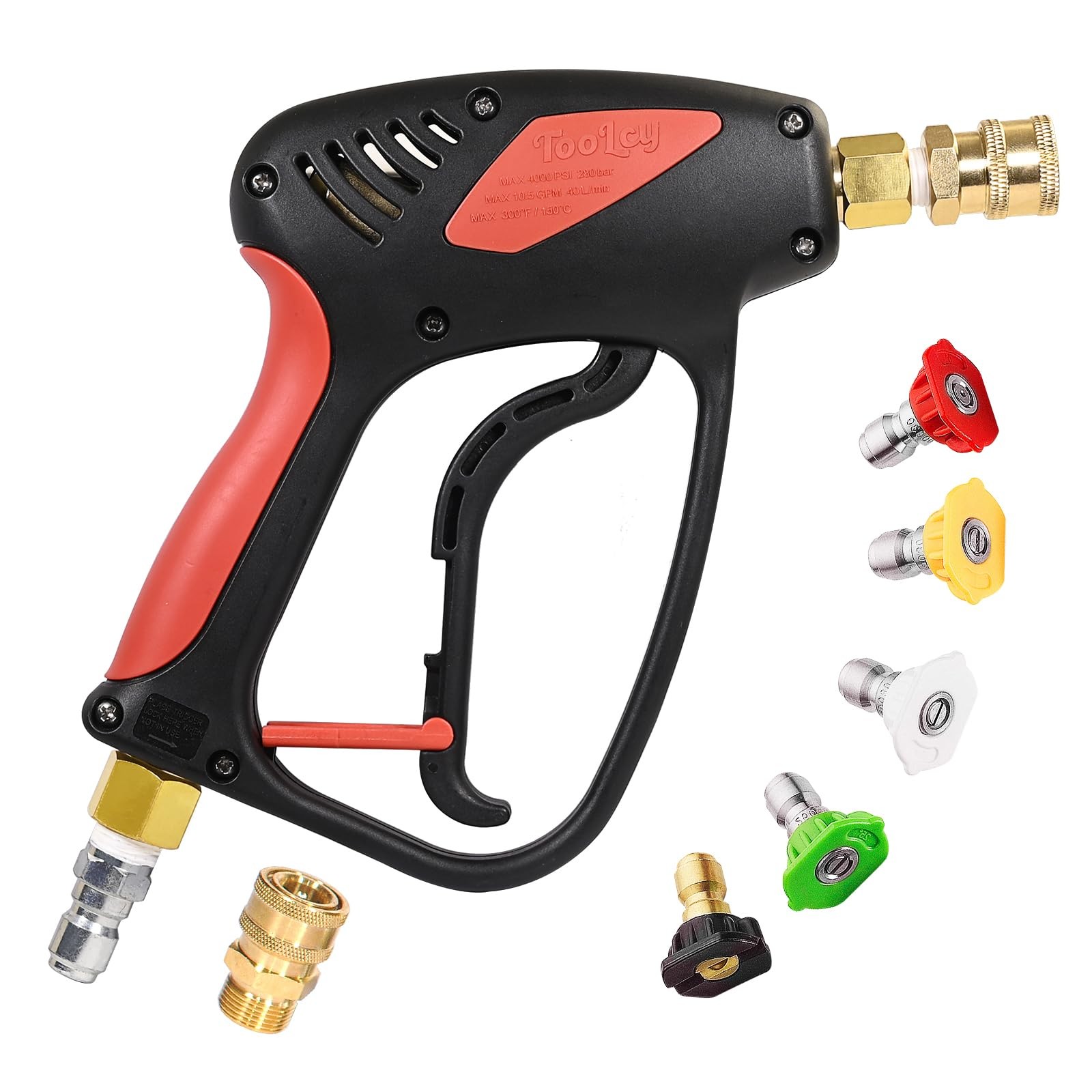 Short Pressure Washer Gun Swivel 4000 PSI Car Wash 3/8 Male Plug 5 Tips