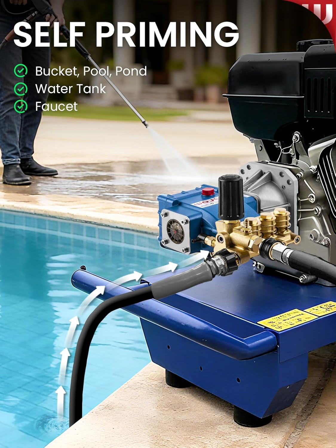 Triplex Plunger Pressure Washer Pump, 4400PSI 4.0GPM, 1″ Shaft, Self-Priming, Ho