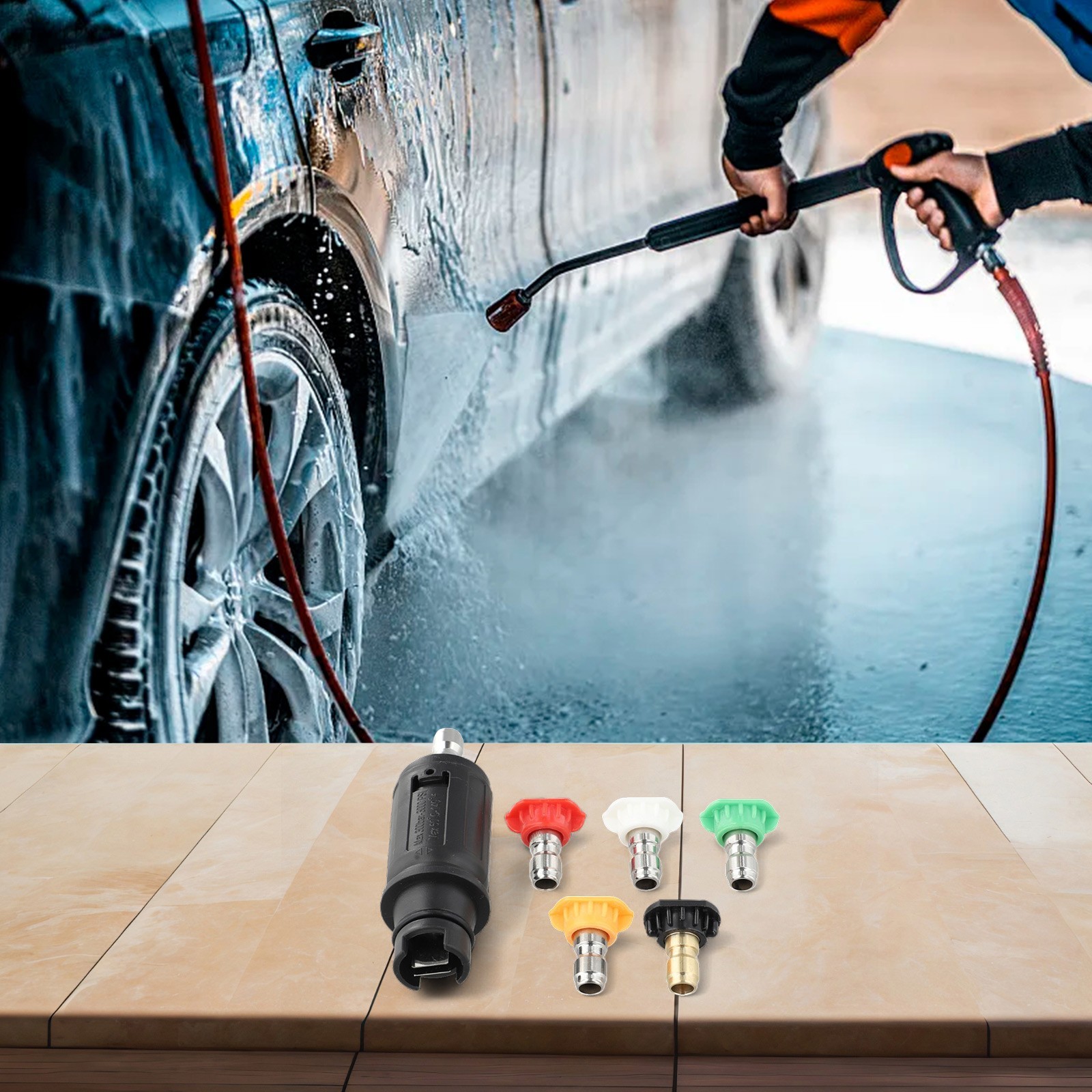 5 Tip Adjustable Pressure Washer Nozzle Compatible with Most Pressure Washers