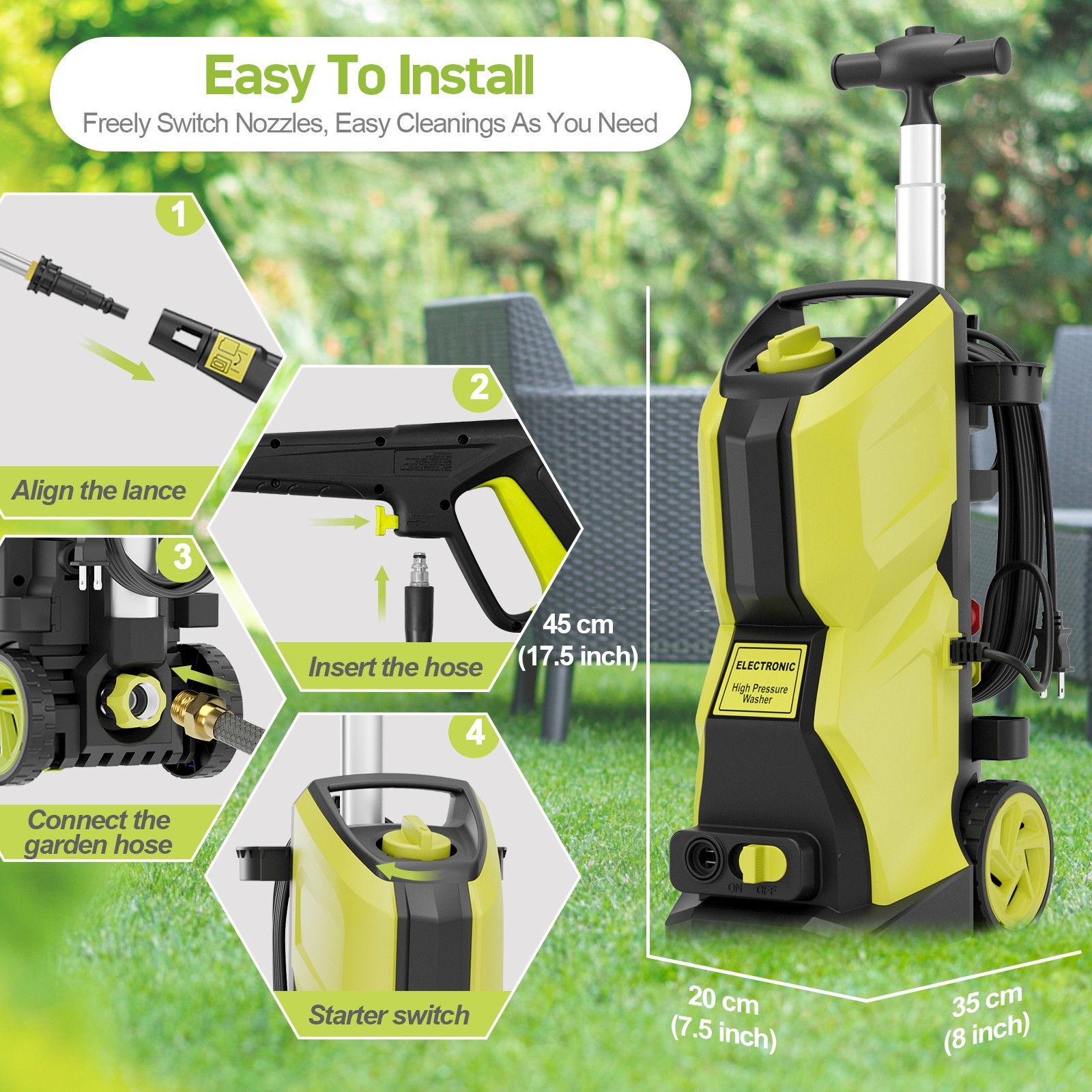 Electric Power Washer 4200PSI Max 2.8GPM, 25ft Hose, for car,garden,yard,fence