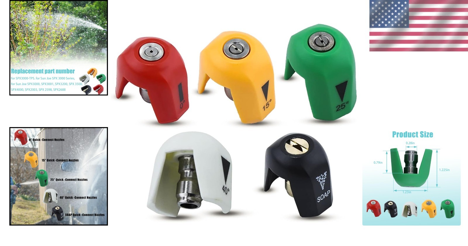 Quick Connect Spray Tips for Sun Joe SPX 3000 Series Pressure Washer Nozzle Set