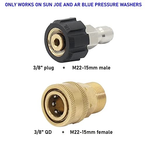 Pressure Washer Quick Connect Adapter Set for Sun Joe SPX Series, M22-15mm to…