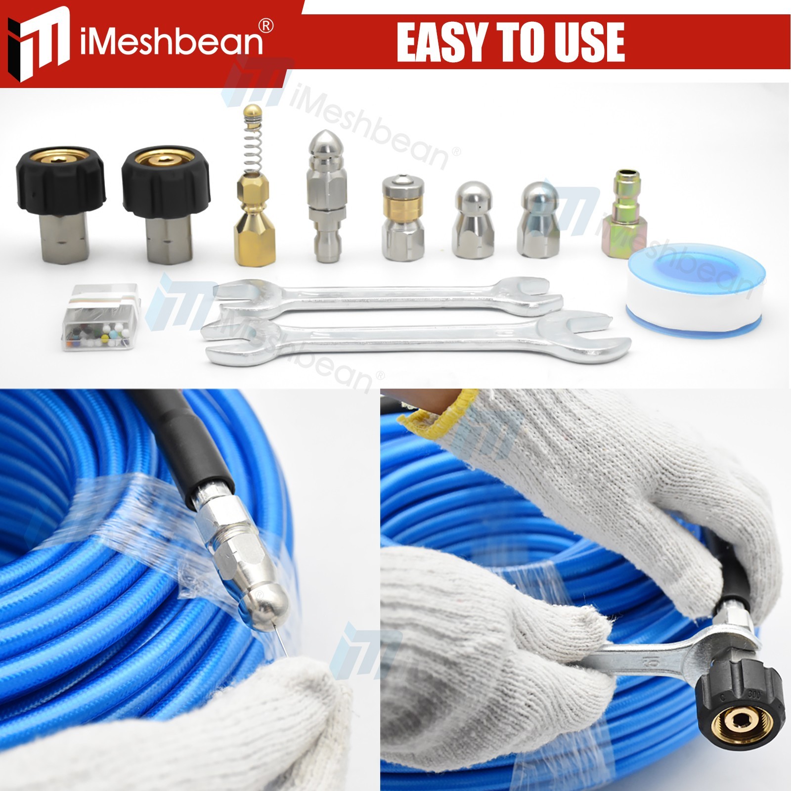 200FT 1/4″M-NPT Drain Cleaning Hose Sewer Jetter Nozzles Kit For Pressure Washer