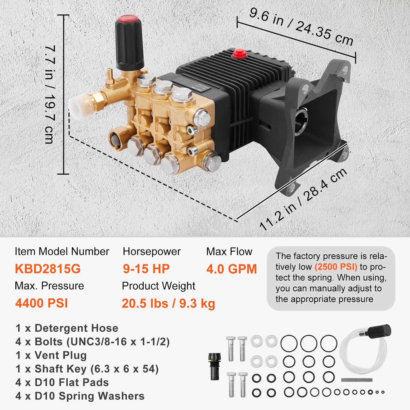 Uimoso Pressure Washer Pump Power Washer Pump 1″ Shaft Horizontal 4400 PSI 4 GPM