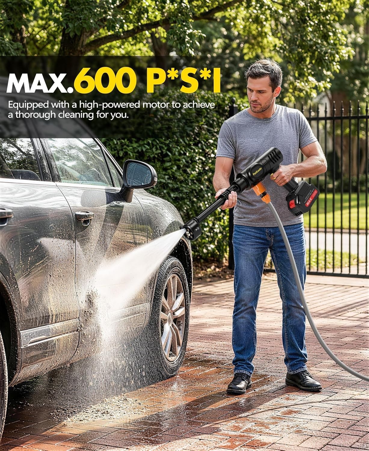 Cordless Car Cleaning Tool – 6-in-1 Nozzle & Foam Cannon for Portable Wash
