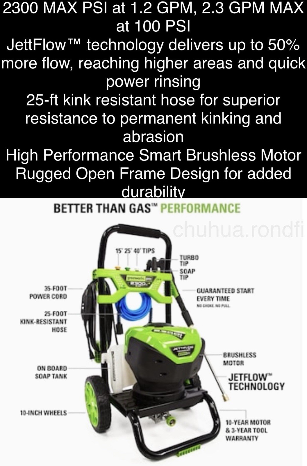 💦FREE SHIP💦Greenworks Pro 2300-PSI💥1.2 to 2.3-GPM Electric Pressure Washer