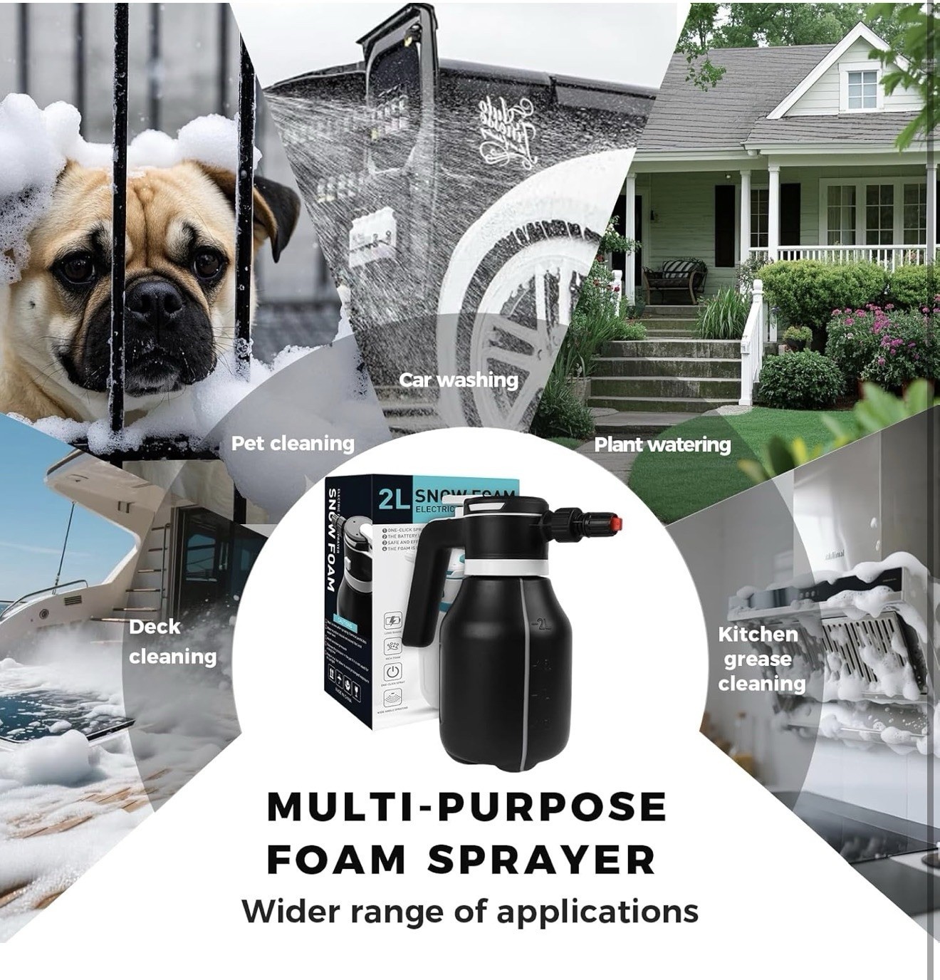 Electric Foam Sprayer 2L Portable Rechargeable Cordless Pressurized Spray Foam