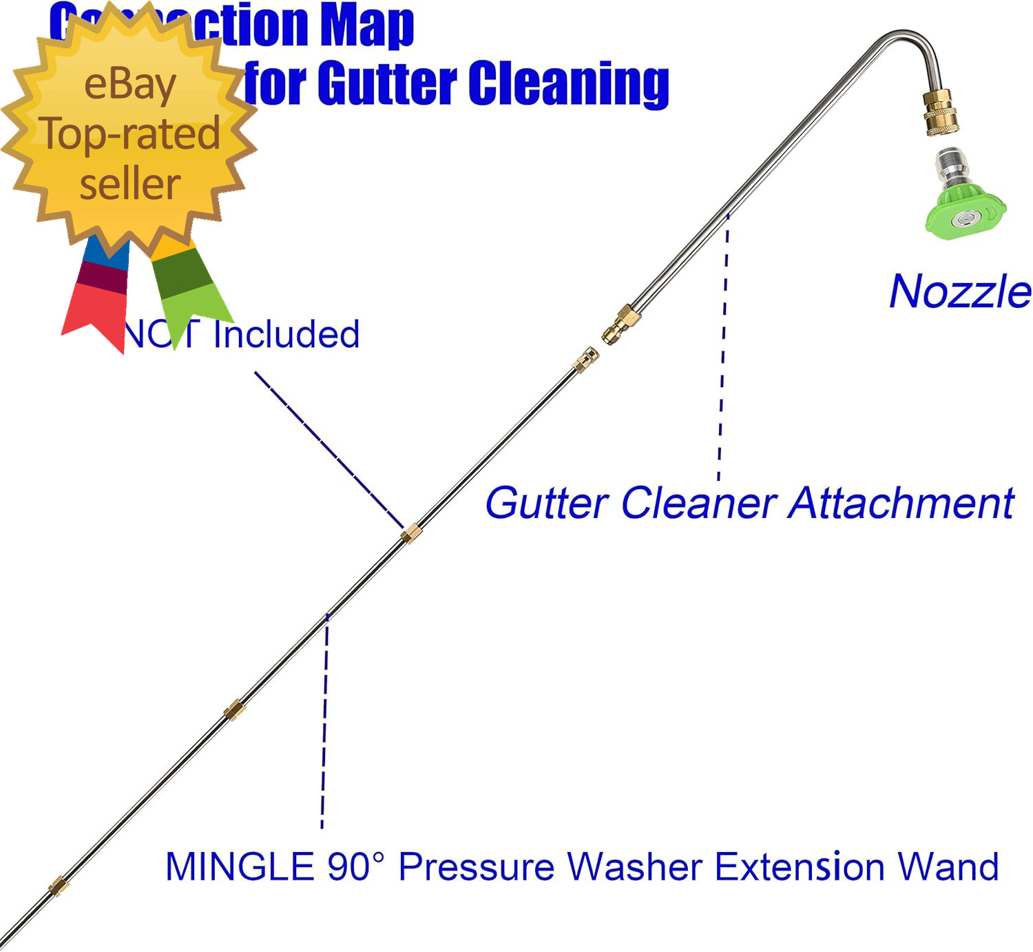 Stainless Steel Pressure Washer Gutter Cleaner Attachment Angled Extension Wand