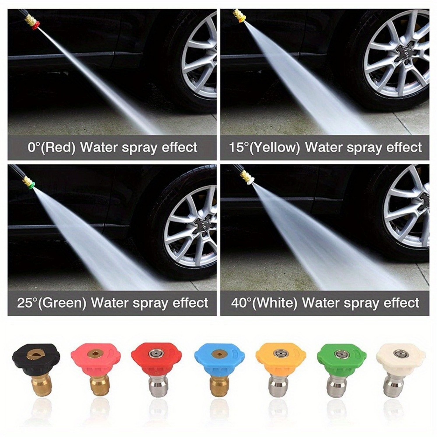 Pressure Washer Nozzle Set 7 Pcs 1/4″ Quick Connect Spray Tips 0°-65° Angles Kit