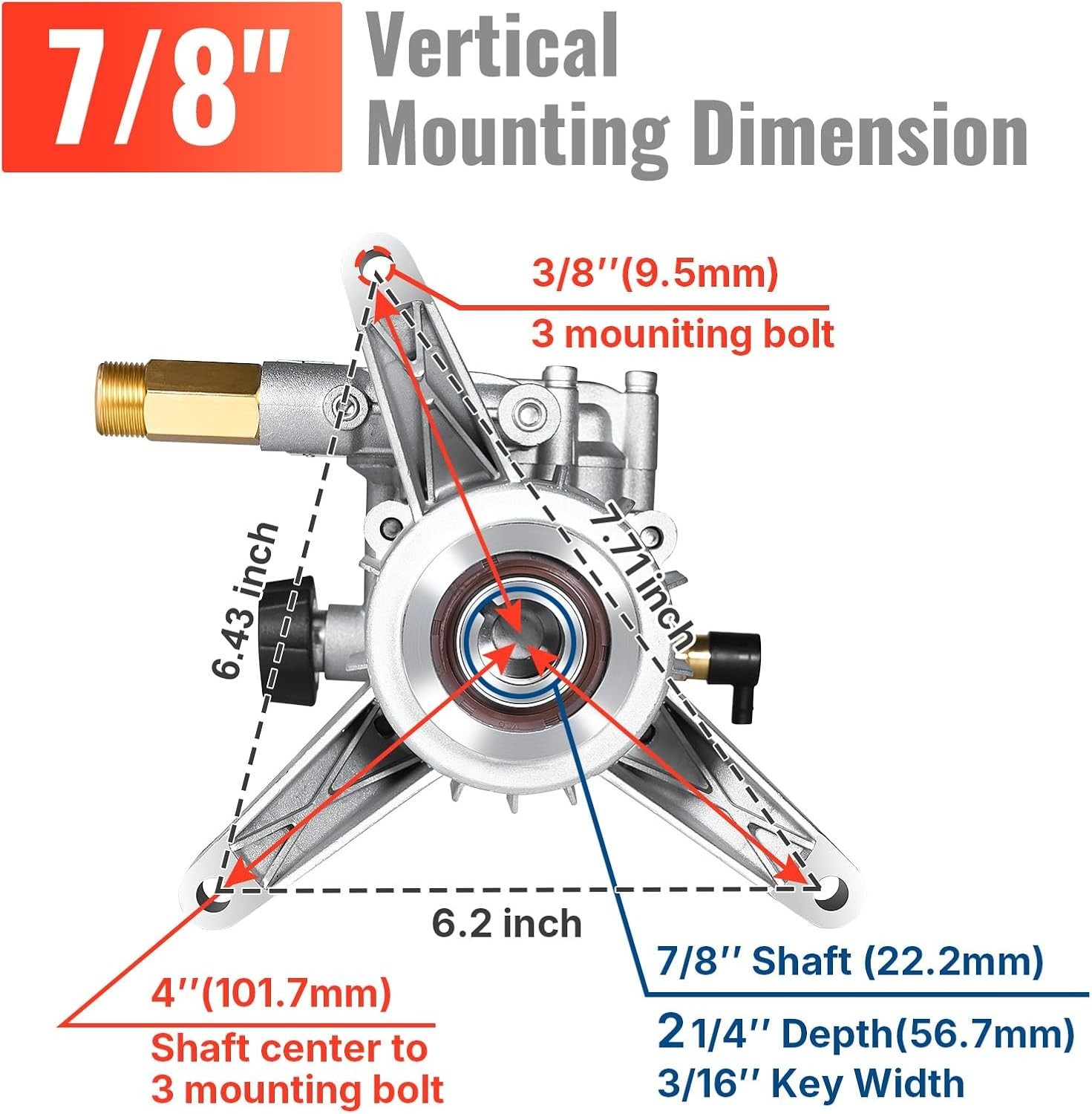 YAMATIC 3000 PSI Power Pressure Washer Pump, Vertical 7/8″ Shaft 2.5 GPM