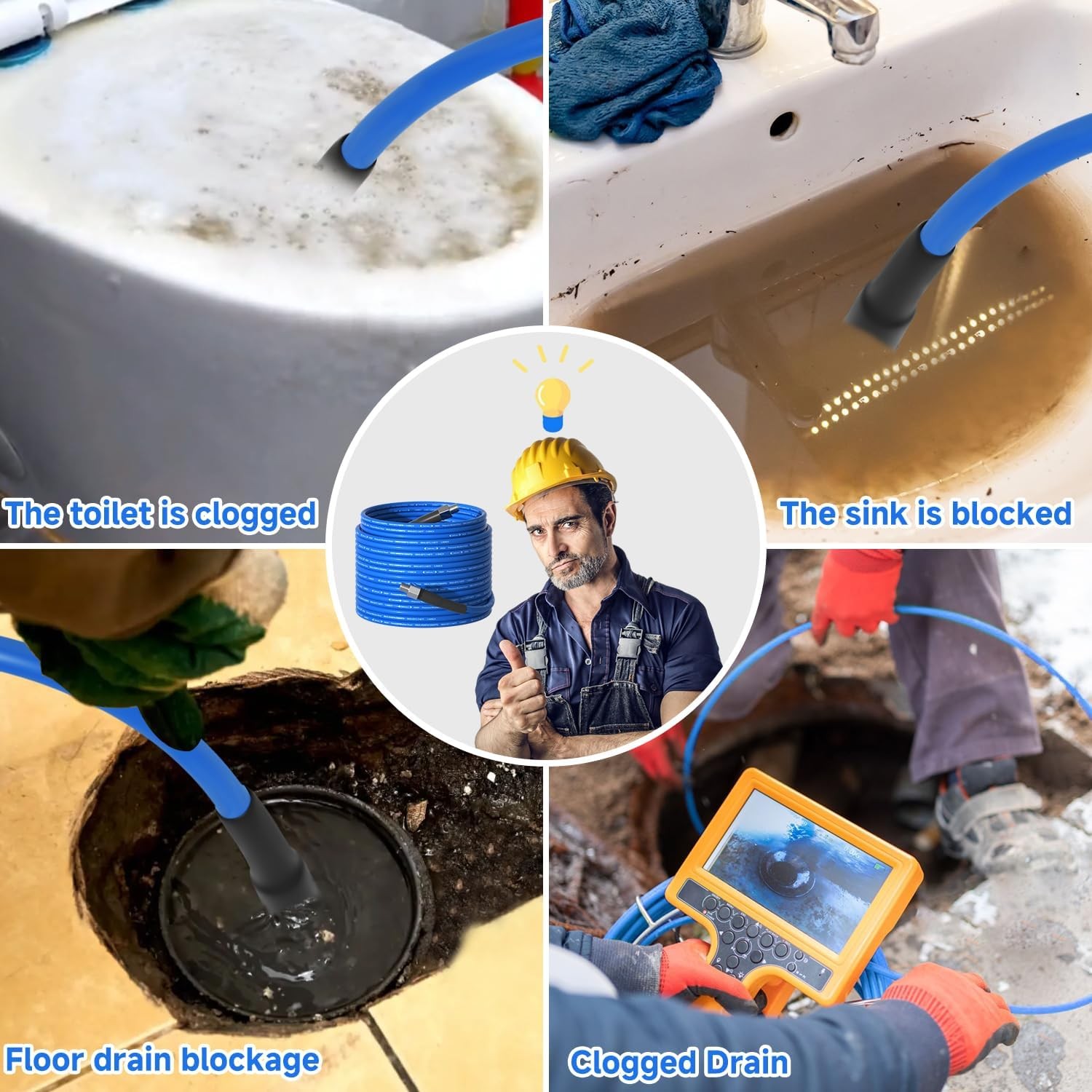 5800PSI Sewer Jetter Nozzle Kit with 50FT Hose for Drain Pipe Cleaning