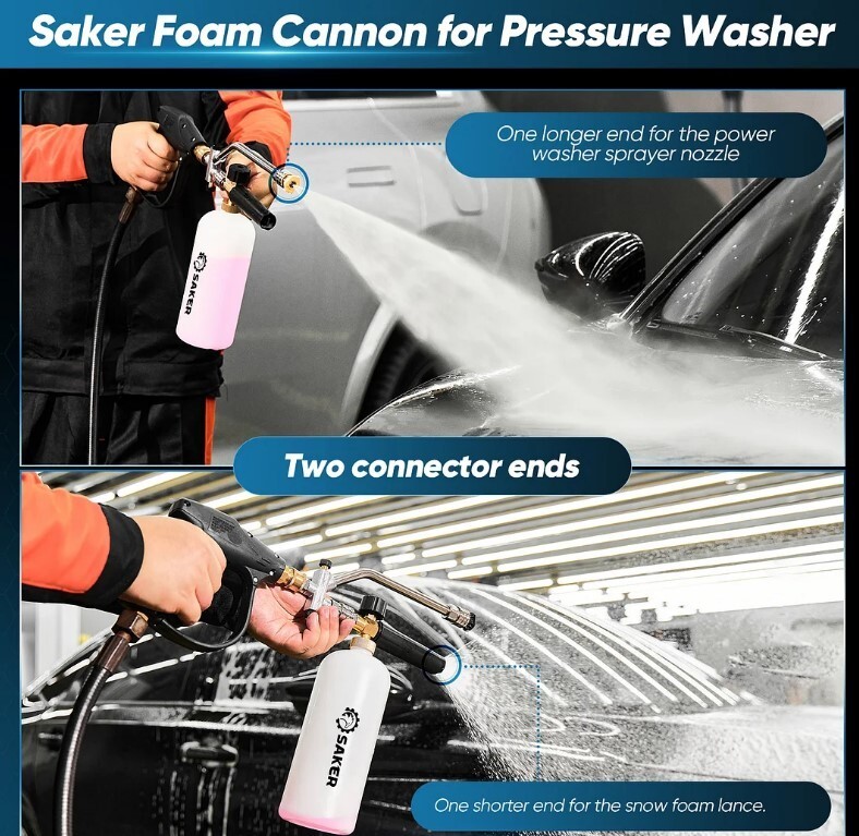 Saker Foam Cannon Dual Connector Accessory Pressure Washer Gun – Car Wash Etc.