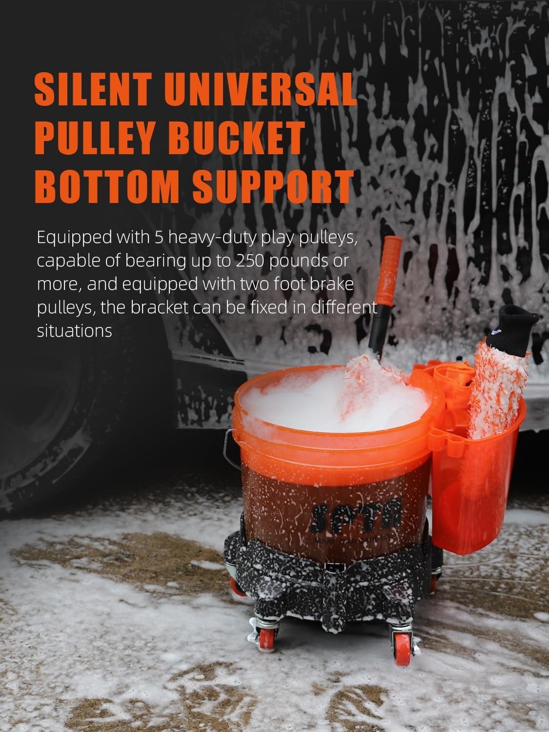 Luxury Bucket Dolly with 5 Wheels for Effortless Car Washing & Detailing