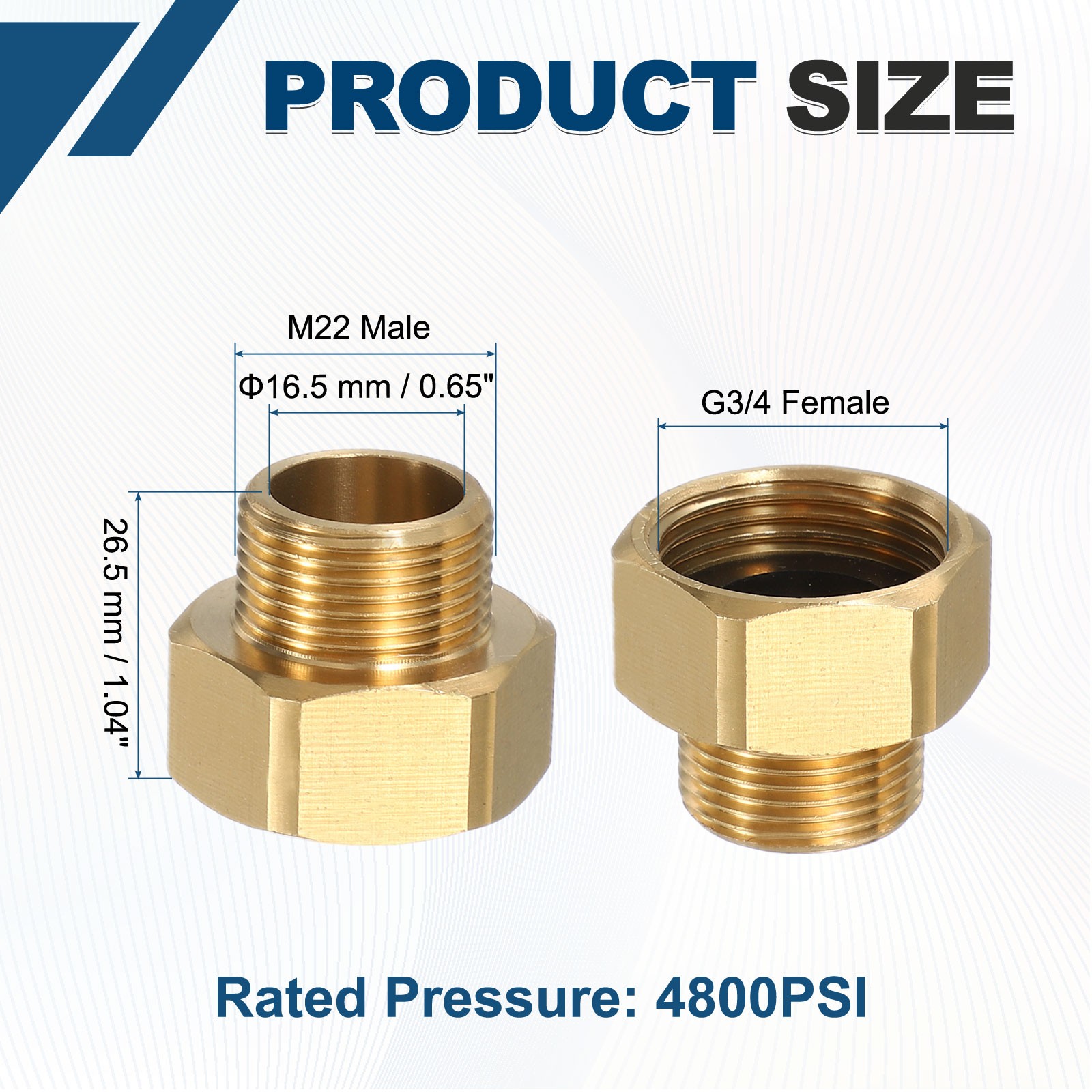 Pressure Washer Connector M22 Male to G3/4 Female 4800PSI Copper