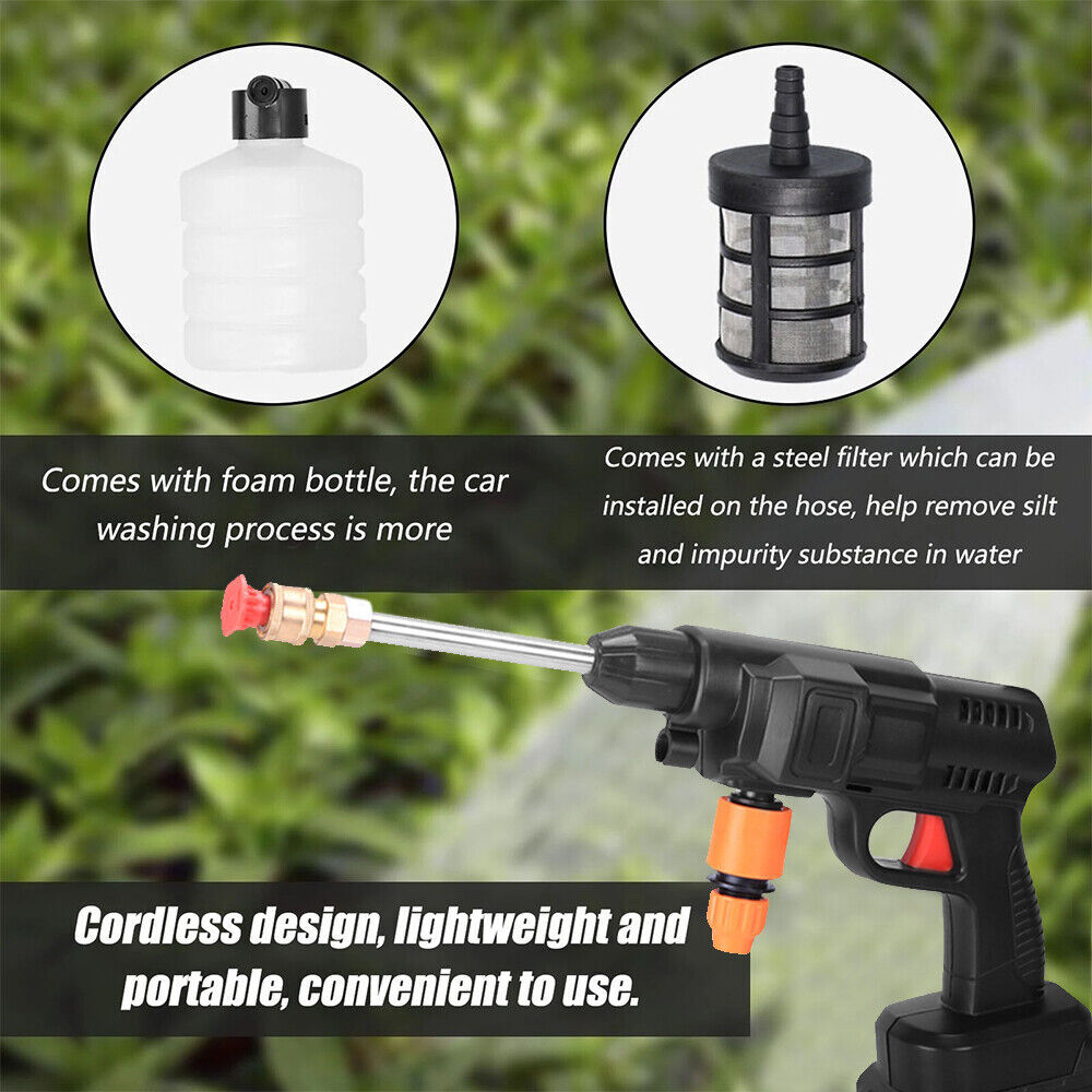 2 Battery Cordless Water Spray Gun Portable High Pressure Car Washer Cleaner 5M