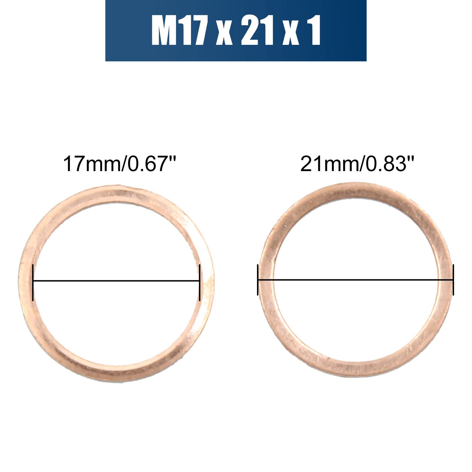 20 PCS M17x21x1mm Copper Crush Washers Flat Car Sealing Gaskets Plate Rings