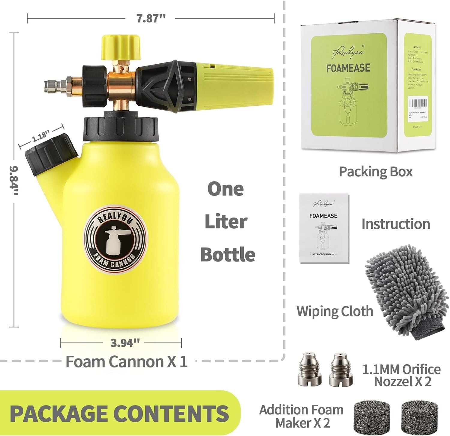 Foam Cannon up to 4500 PSI, Pressure Washer Foam Cannon with 1/4” Quick Connect