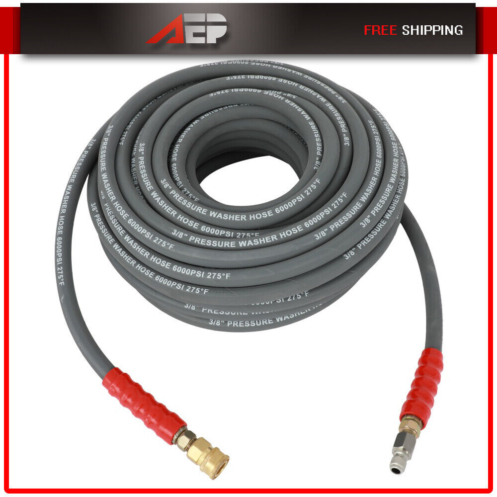 3/8″ x 100ft 6000psi Hot Water Pressure Washer Hose Non-Marking 2-Braid R2 Gray